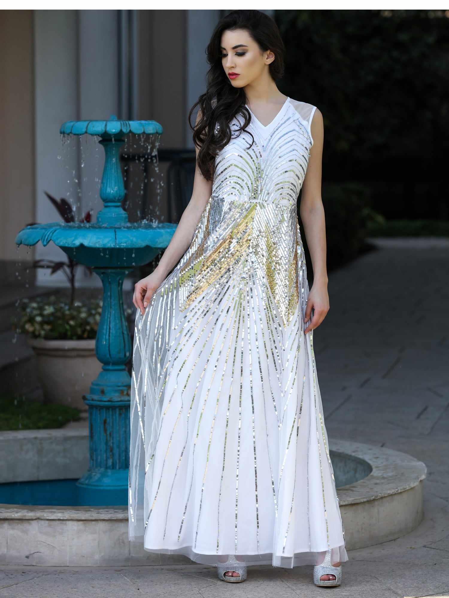 sunrise sequin white gown