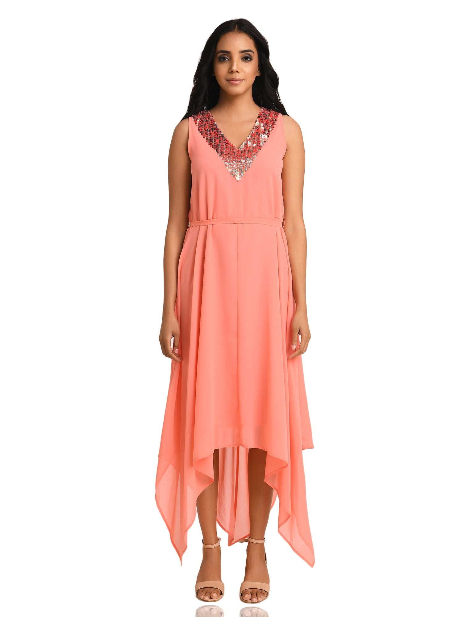 pink silver sequins embellished dress