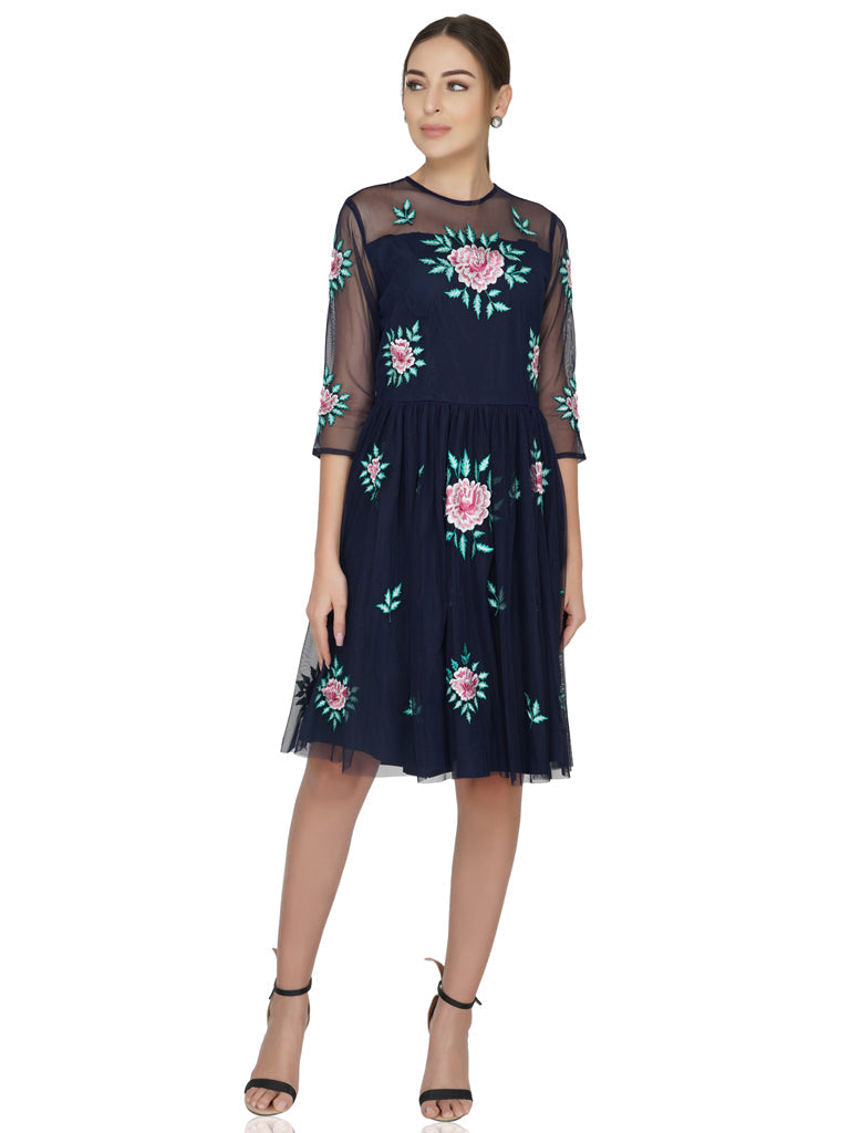 rose embroidery tulle dress