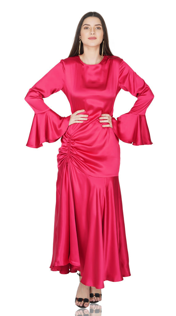 drama red satin dress