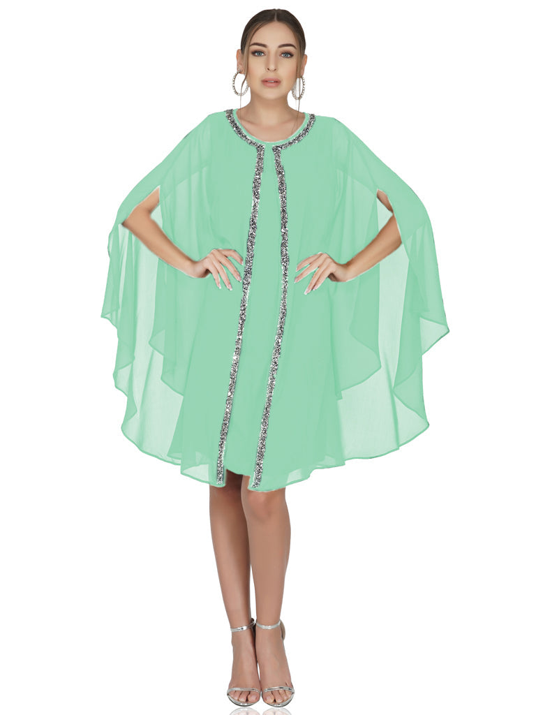 green mantle style layered dress