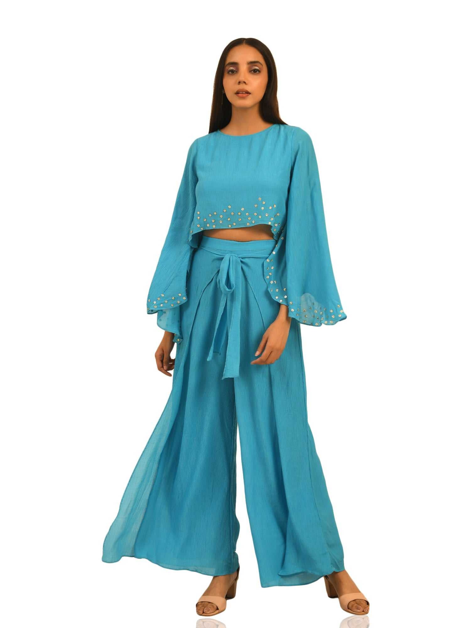 cape top with knot palazzo set