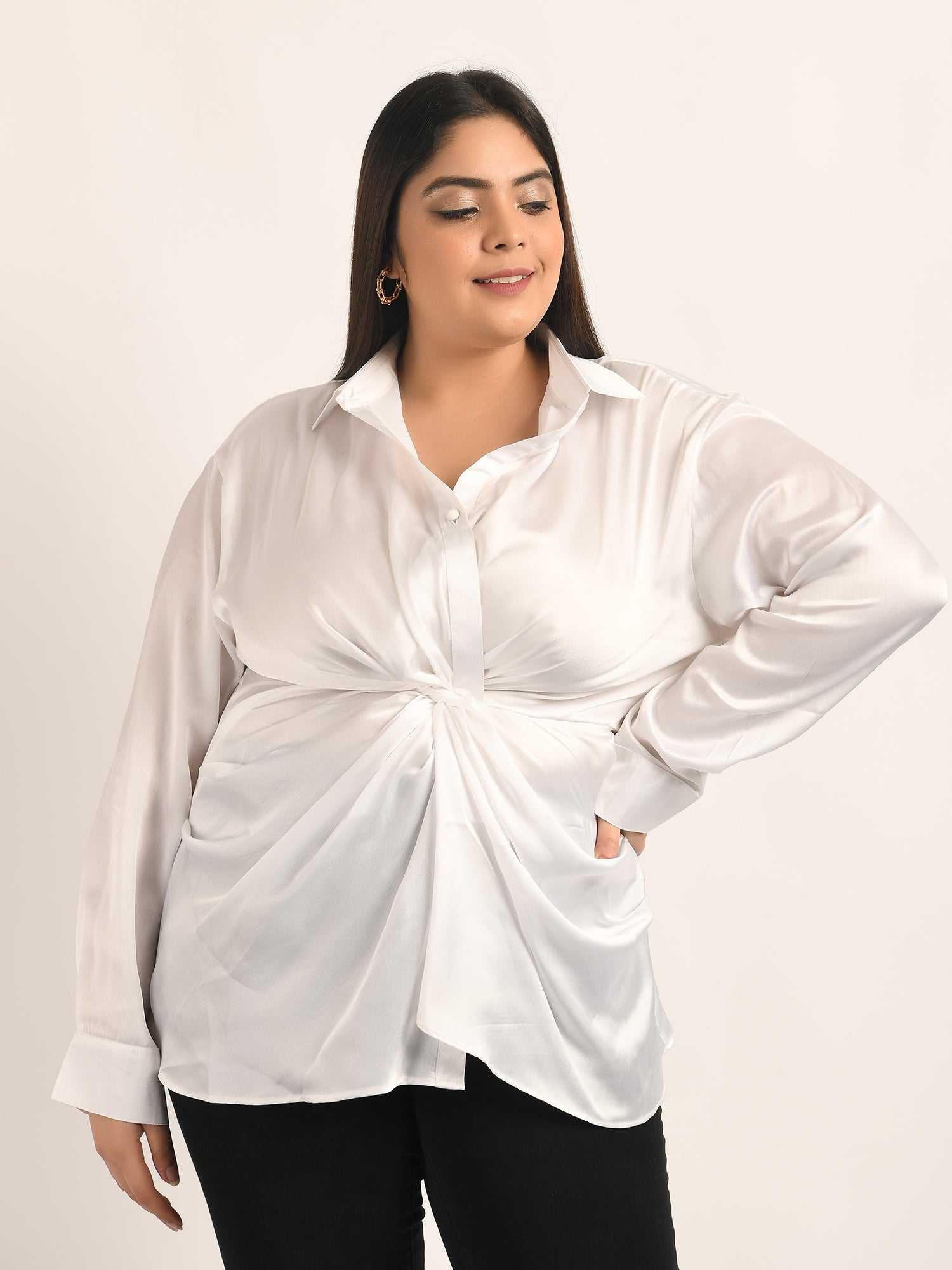 attic curves satin soft ruched shirt
