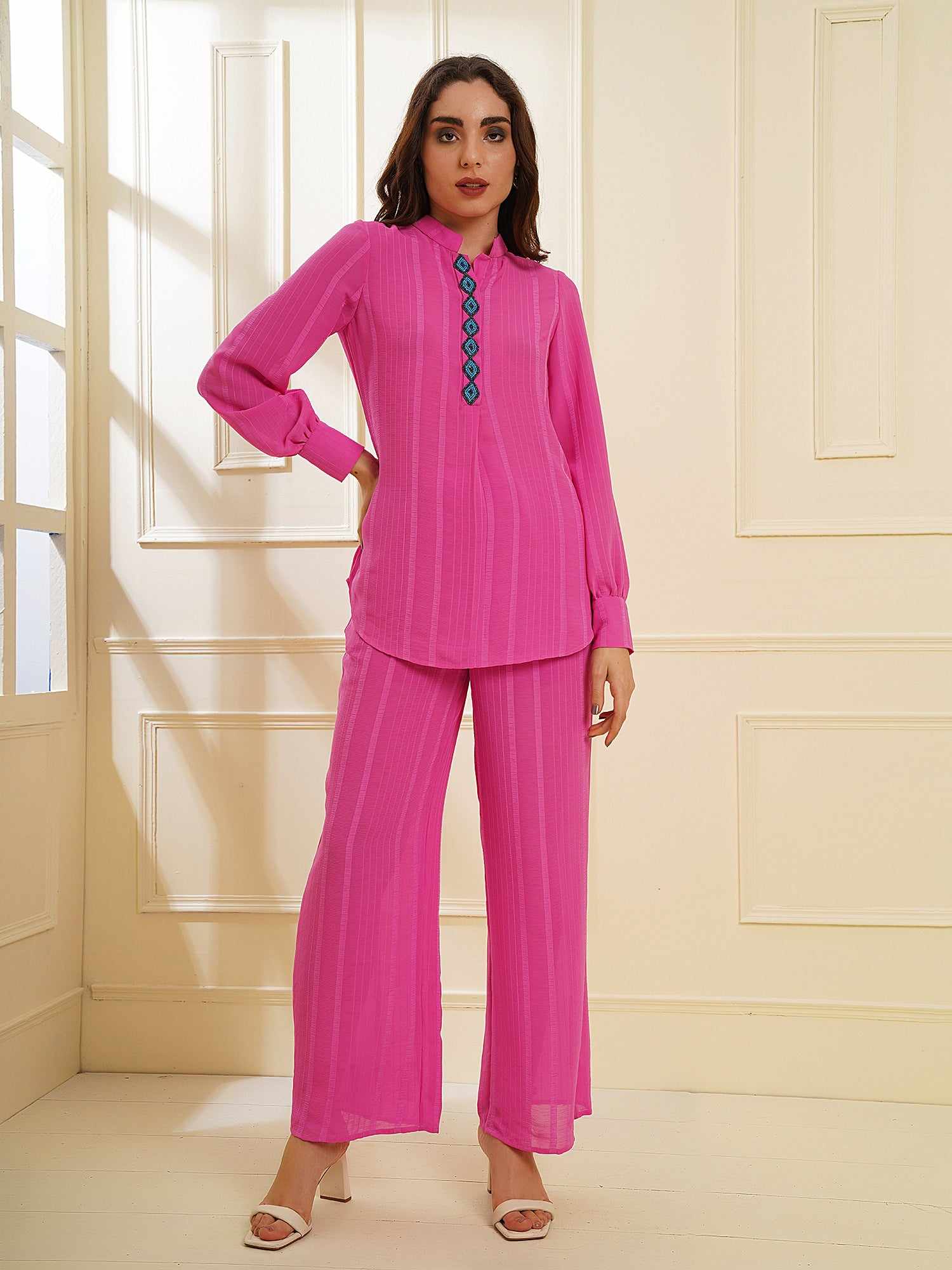 pink cord set with embellishment