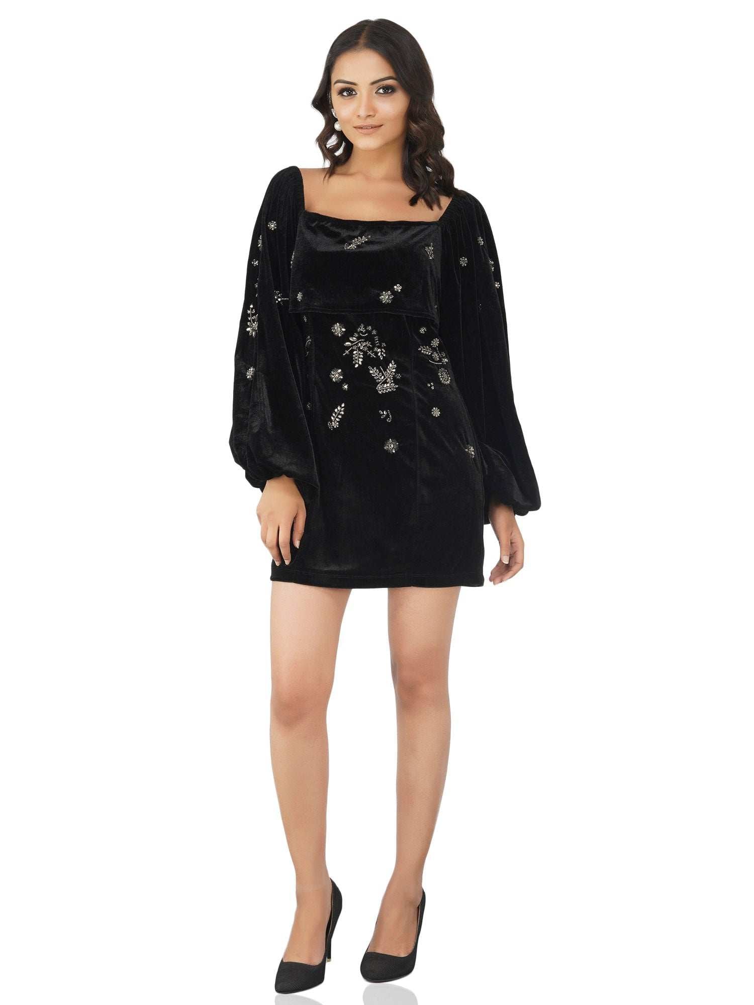 hazel embellished velvet mini dress