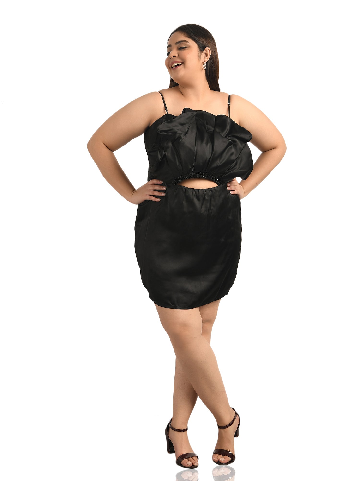 cut out embroidered black dress