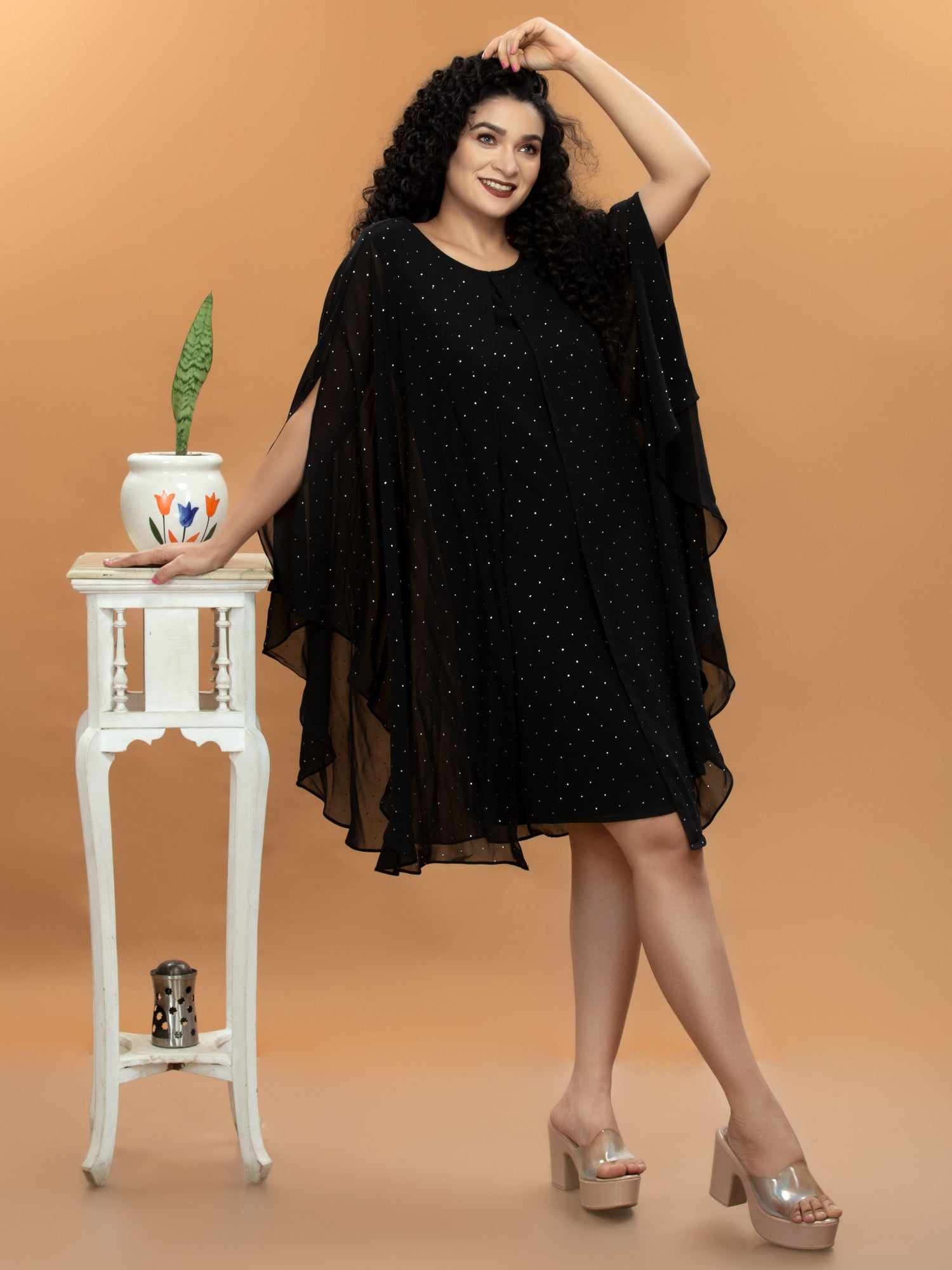 all over stud black dress