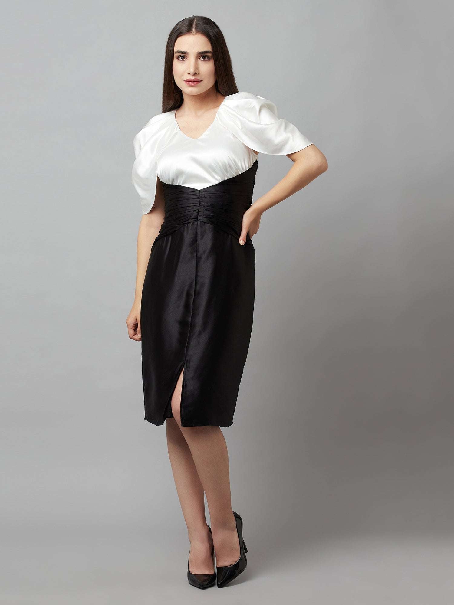petal black white dress