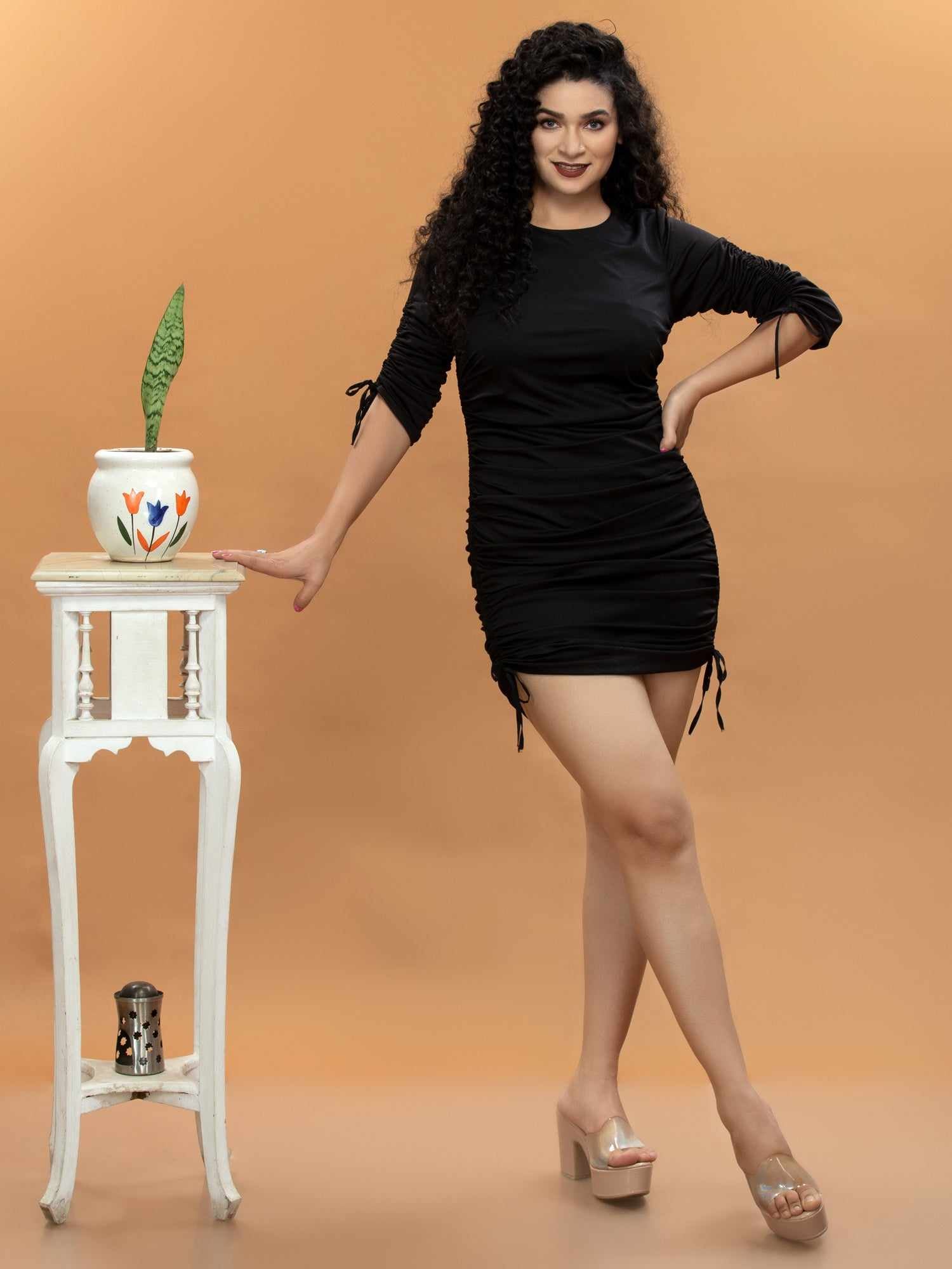 bodycon knit ruched mini dress