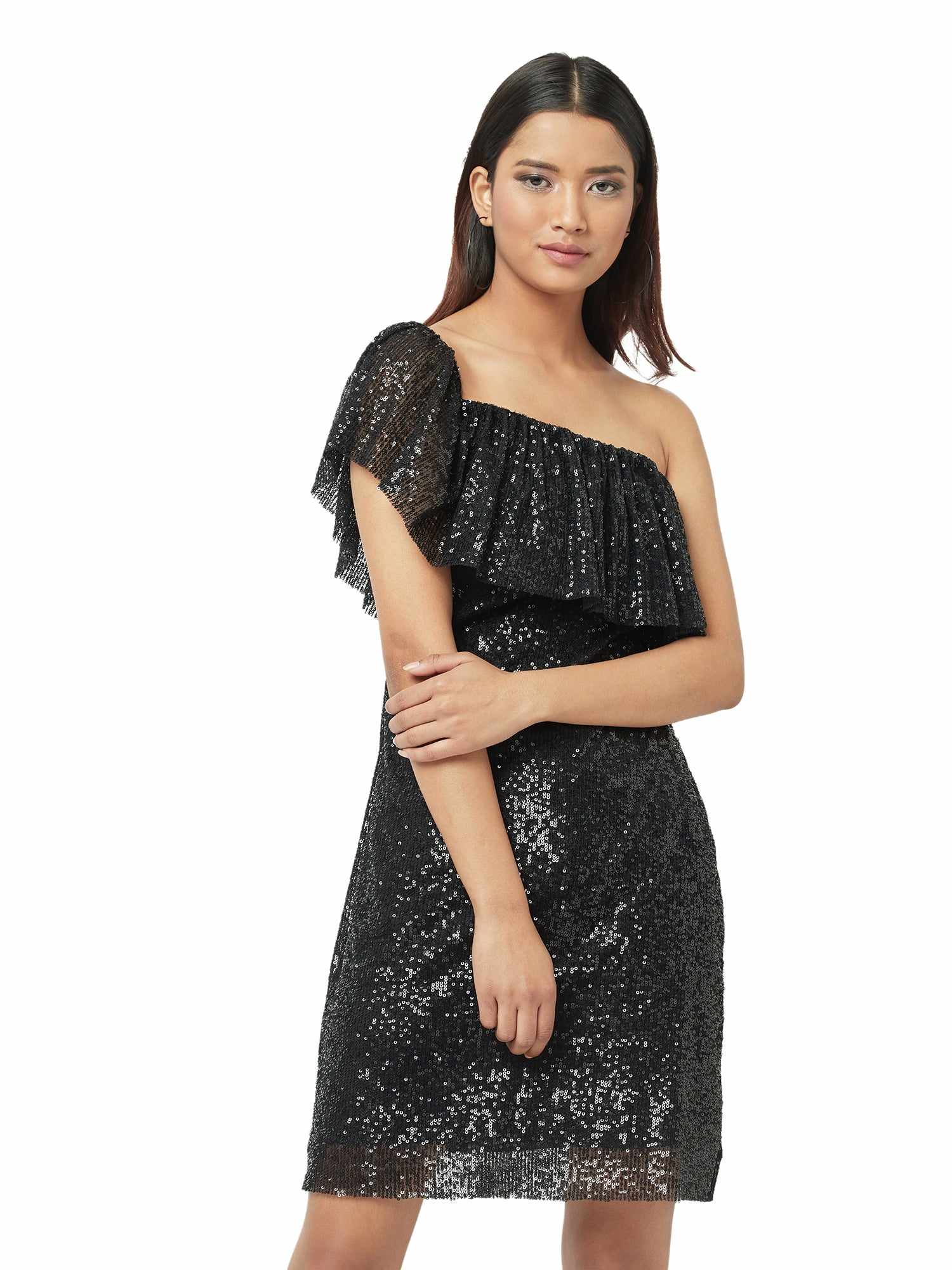 beige love ruffles party mini dress