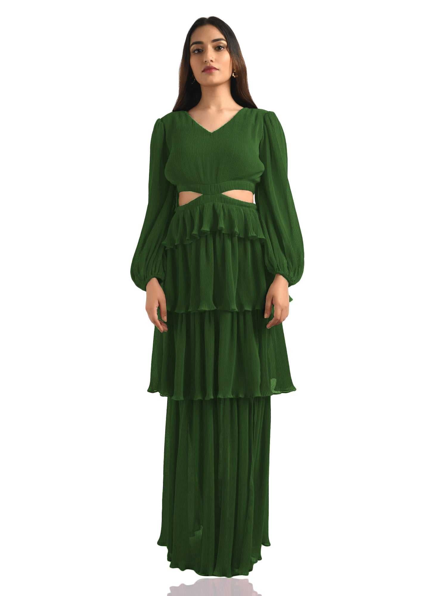 light green crepe pleated maxi dress