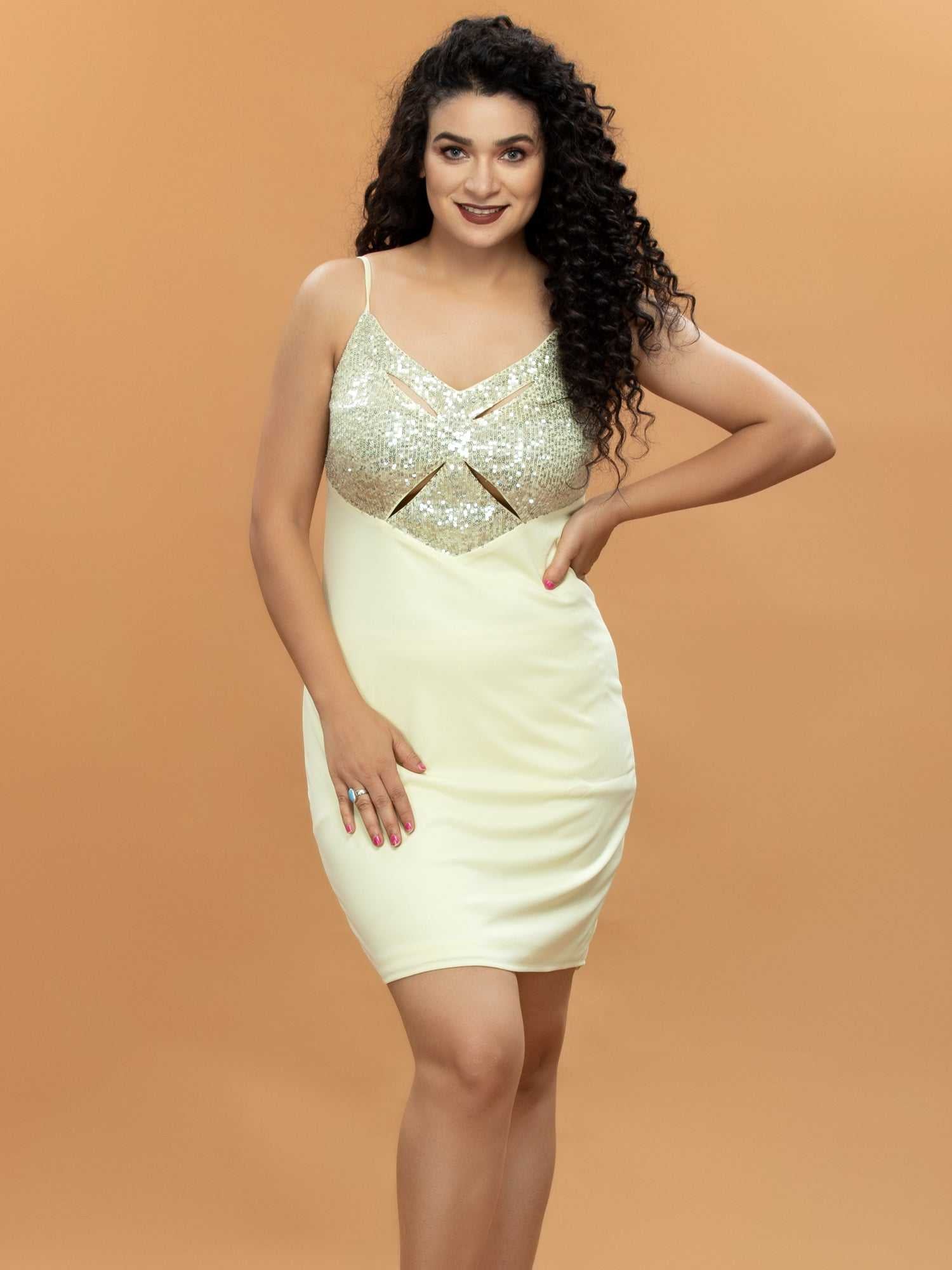 lemon shade cut out dress