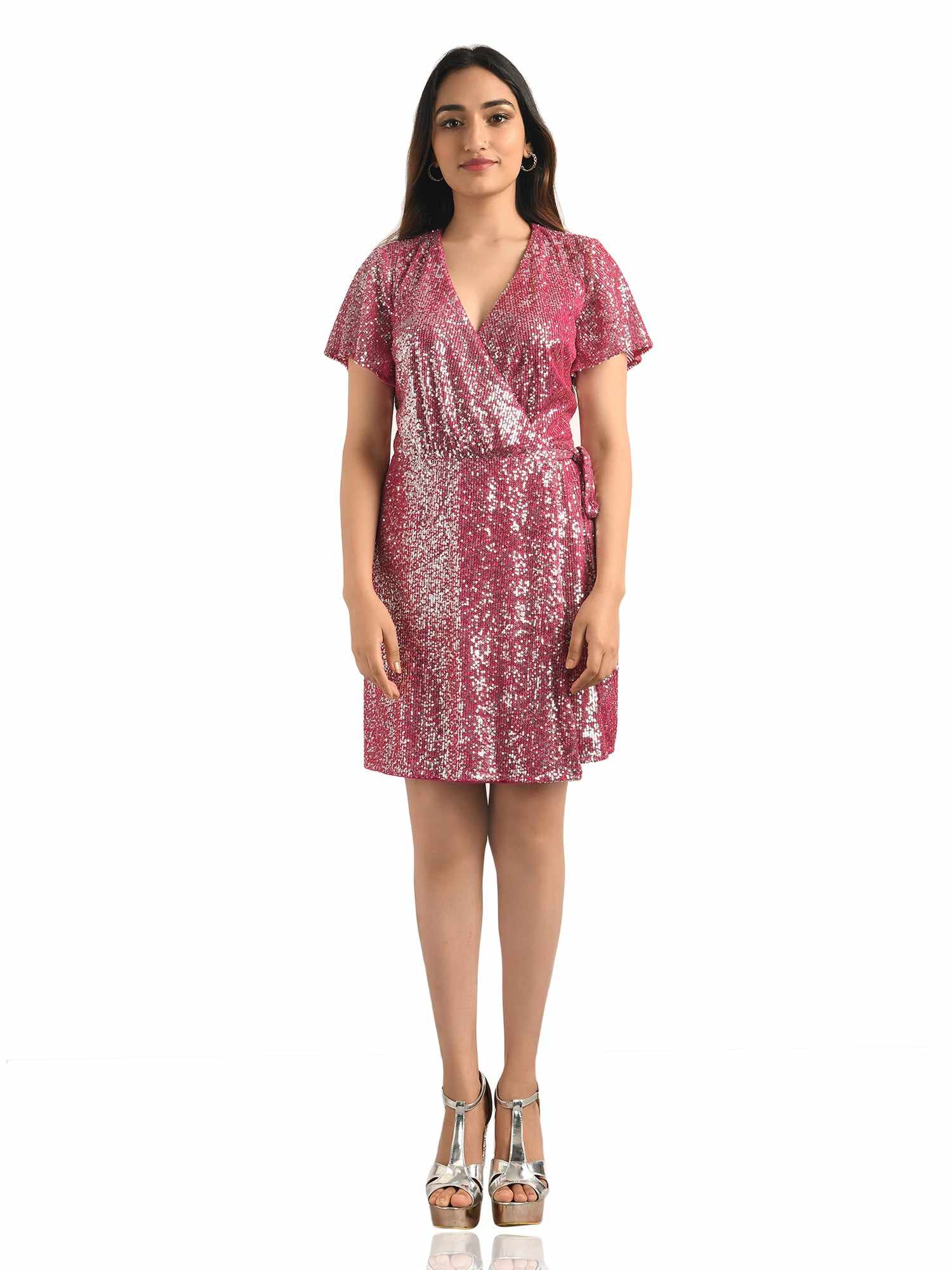 glittering sequined wrap dress