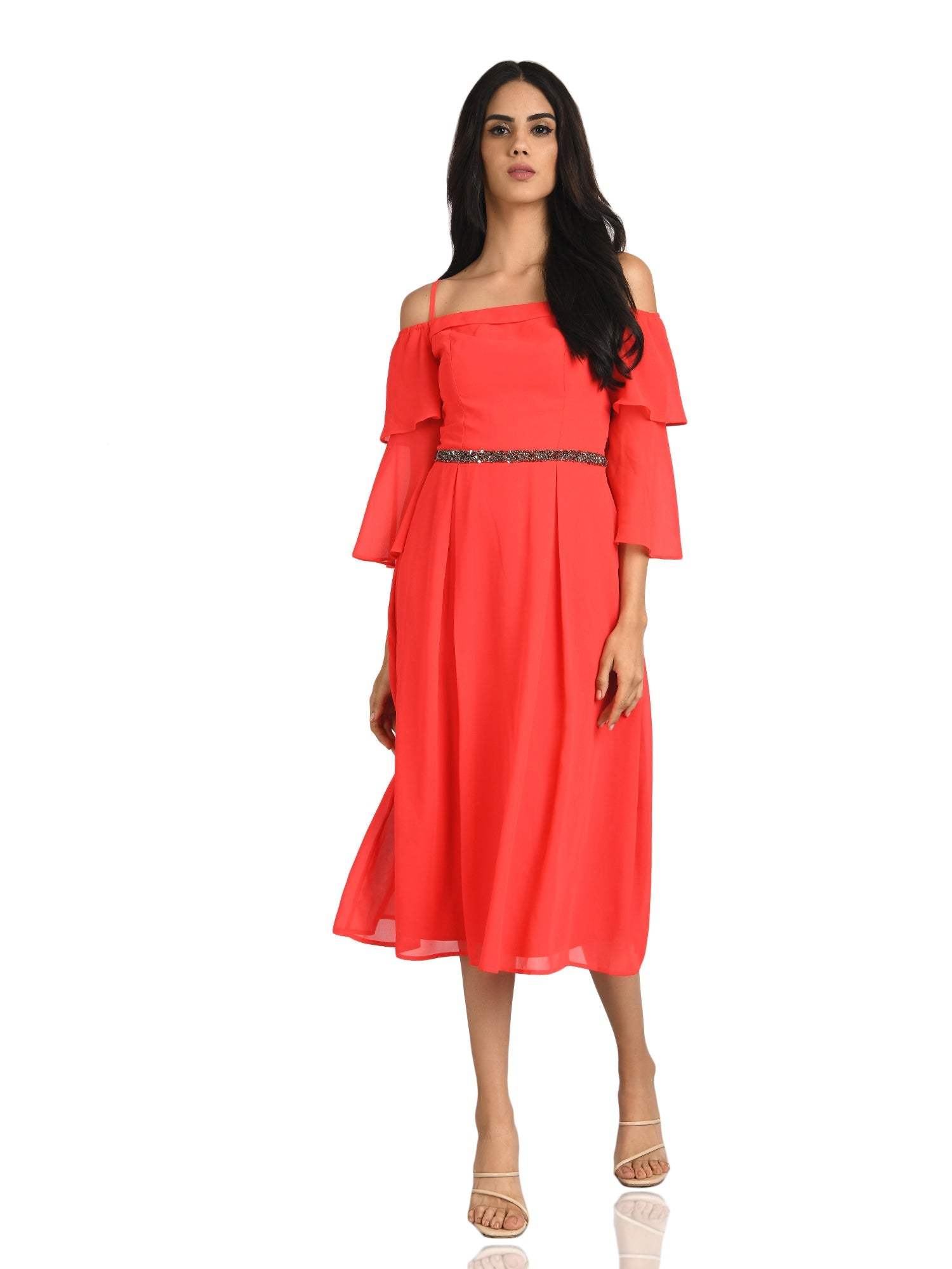 a line midi red dress