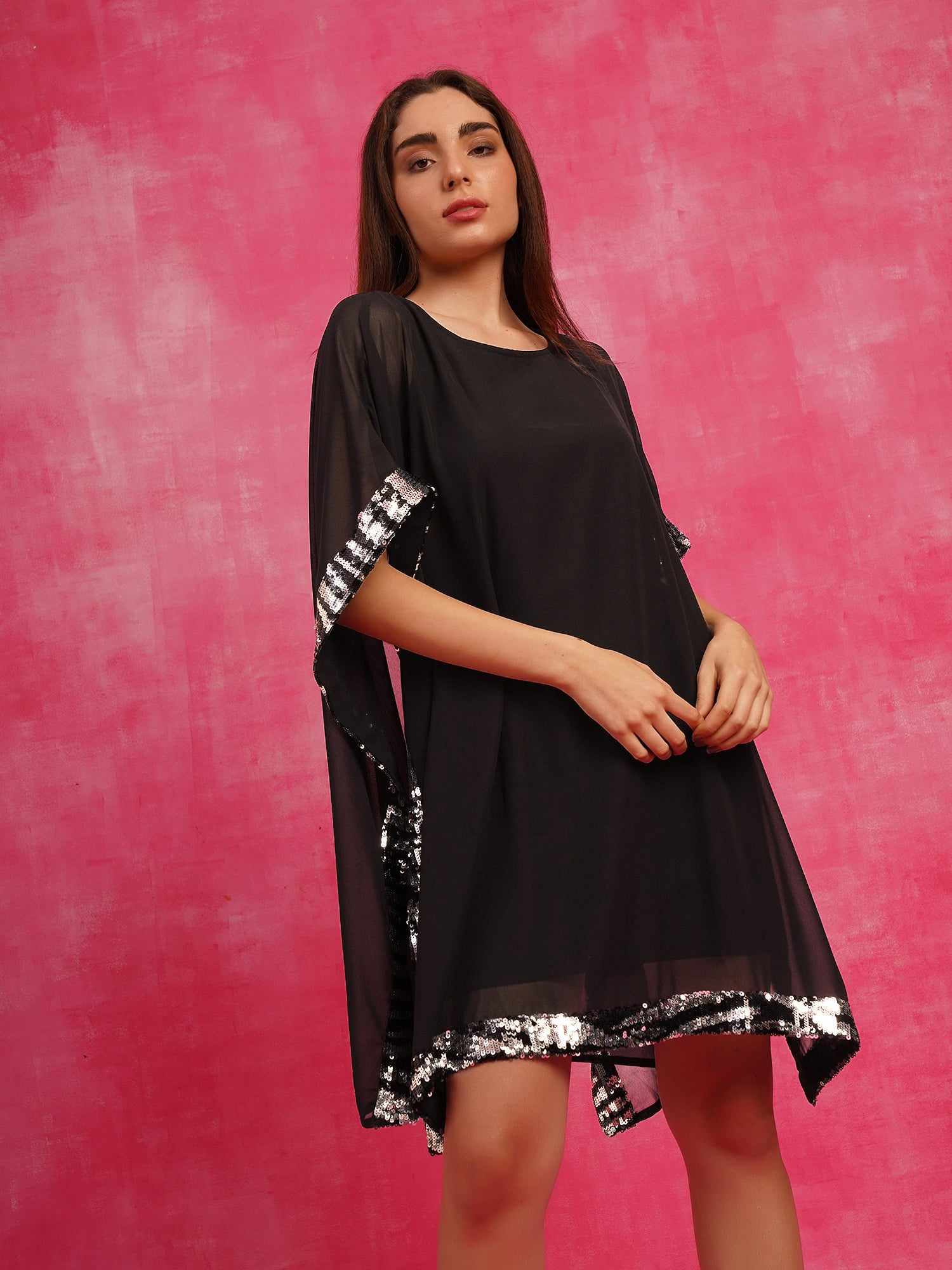 dual tone sequins cape dress