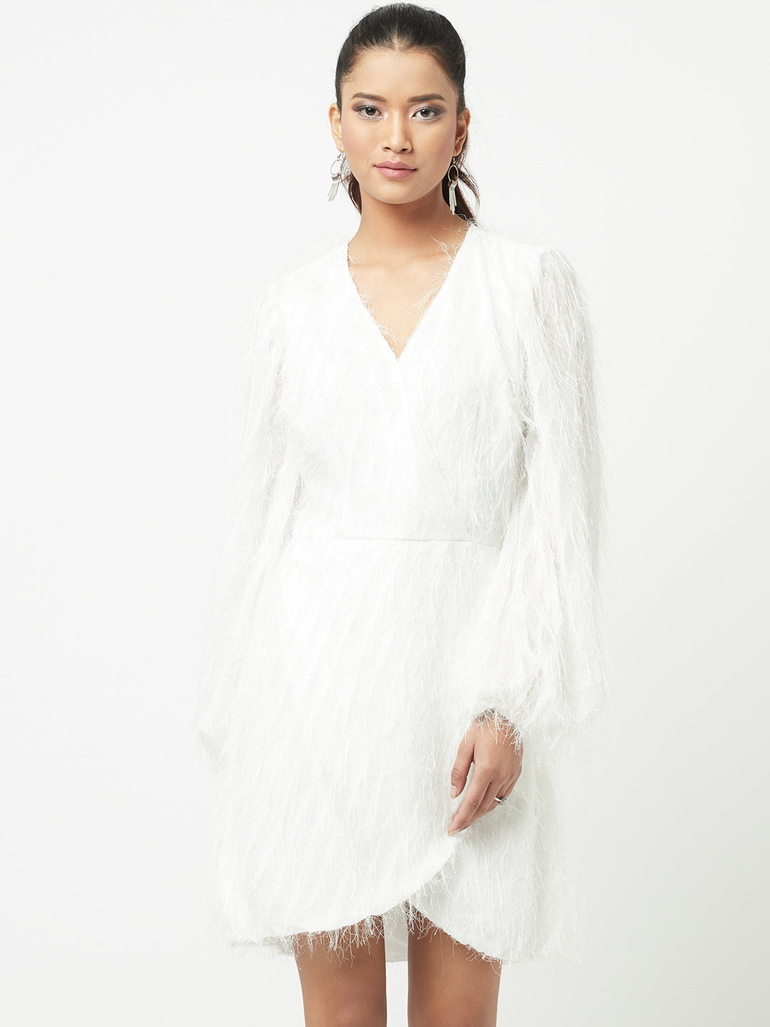 ivory fringe overlap dress