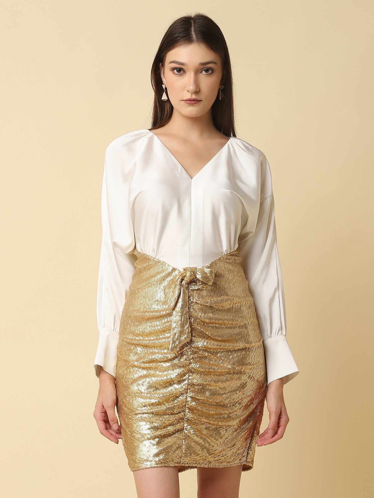 white gold sequins dress