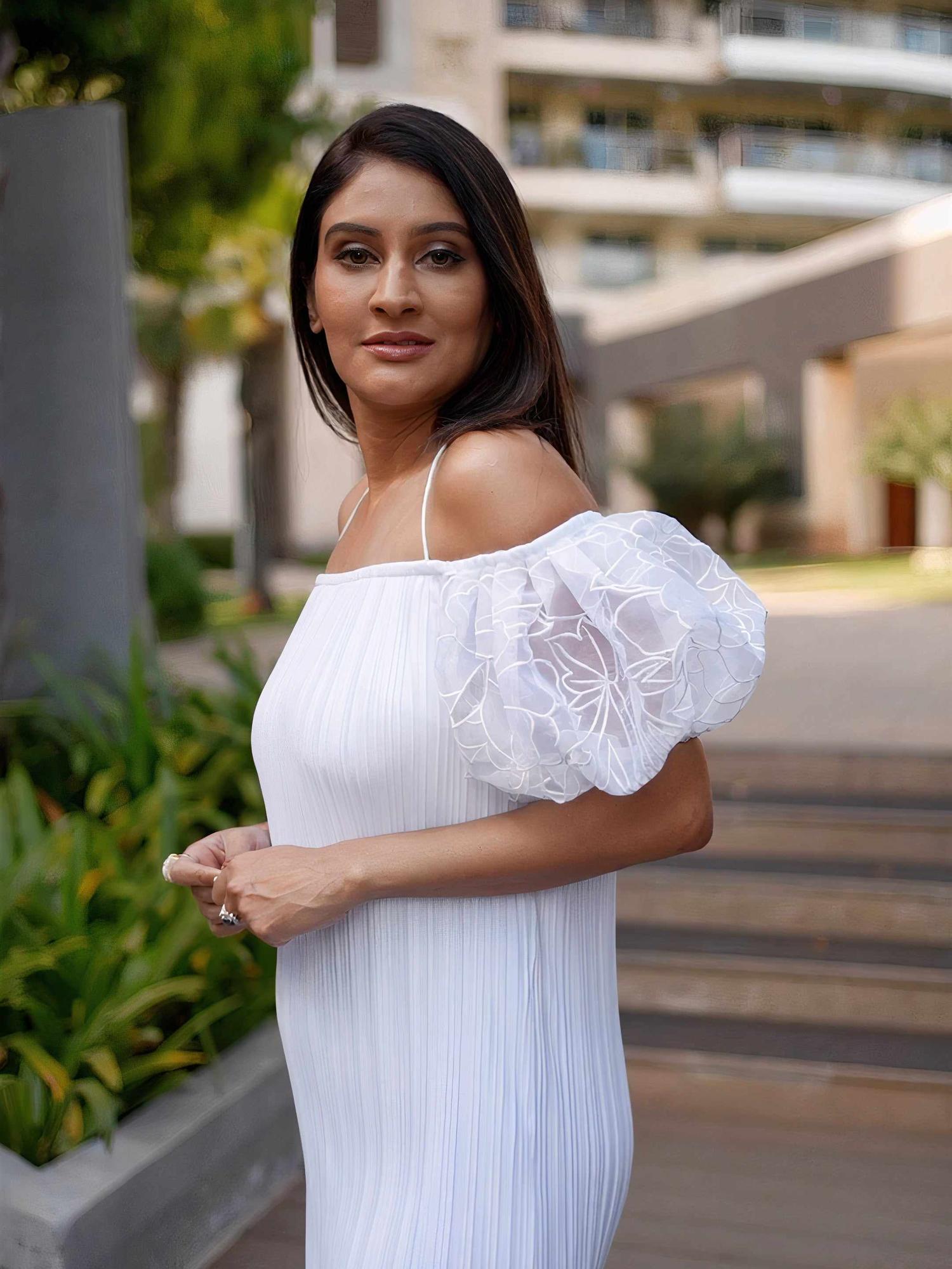 Seraphic Off Shoulder Pleated Dress