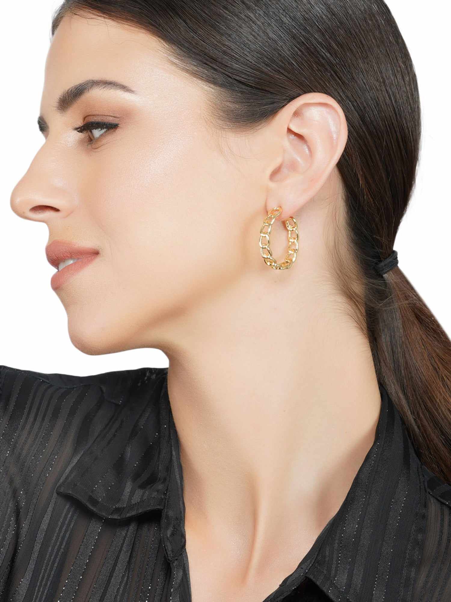 chain hoop gold earrings