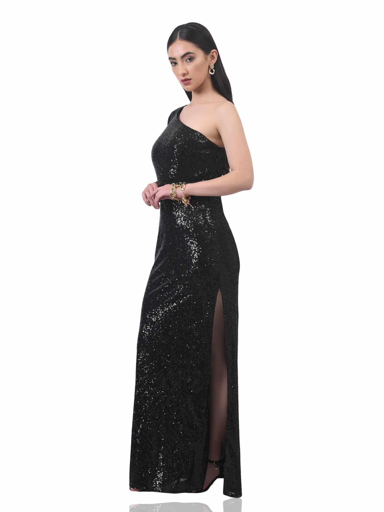 aceline black side slit gown