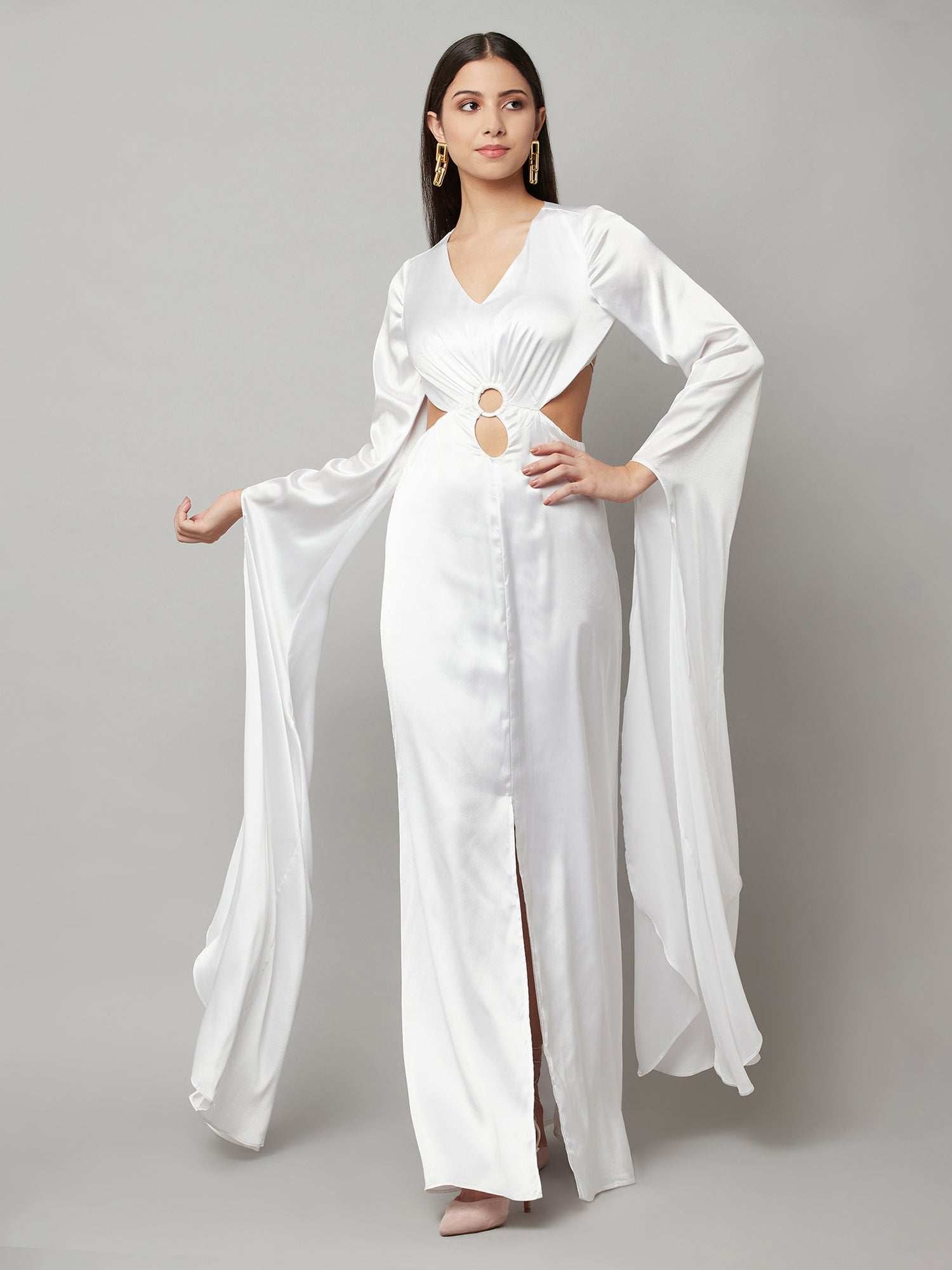 mystique long sleeves satin gown