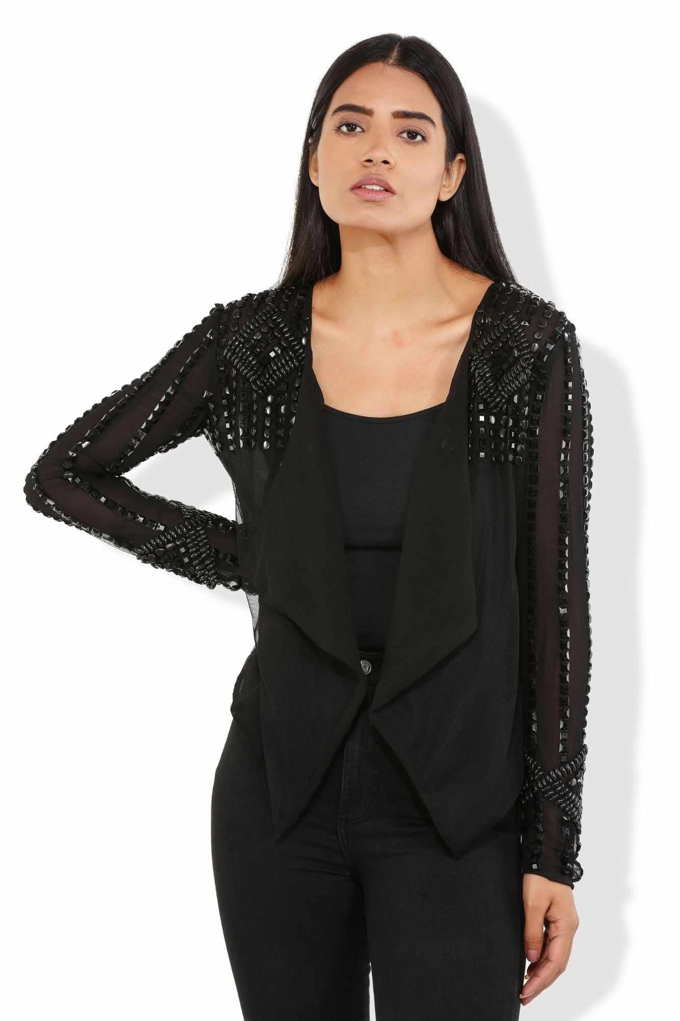 all about black georgette lapel jacket