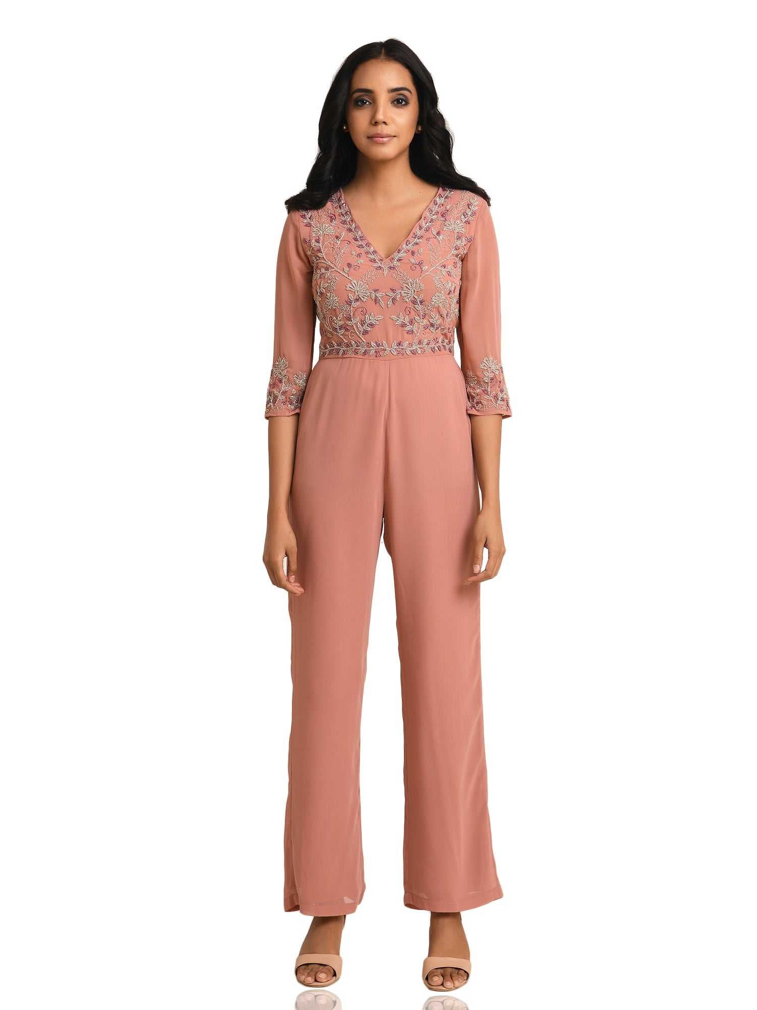 vanilla floral embroidery jumpsuit