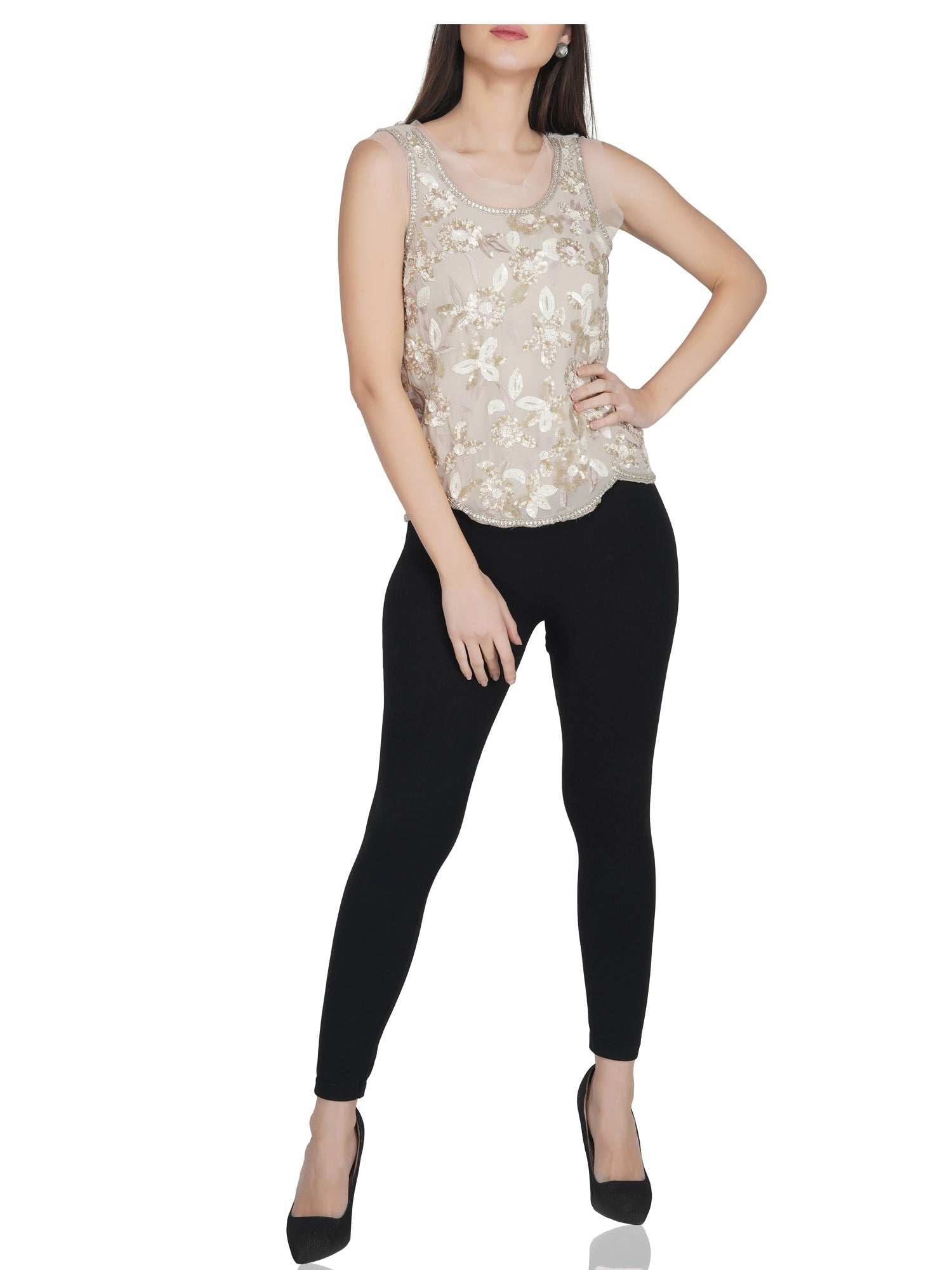 embellished beige tank top