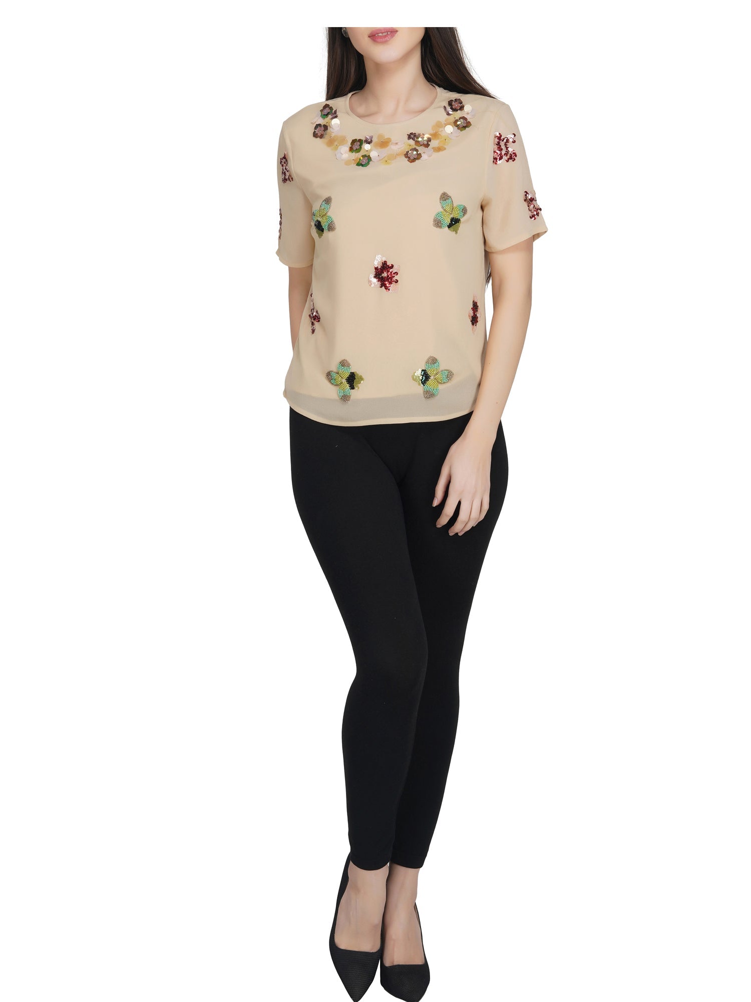 floral embroidery beige top