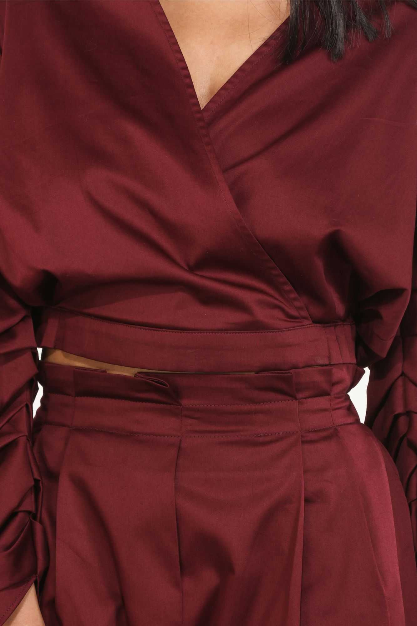 mohangony pleated waistline cotton satin blend crop pants