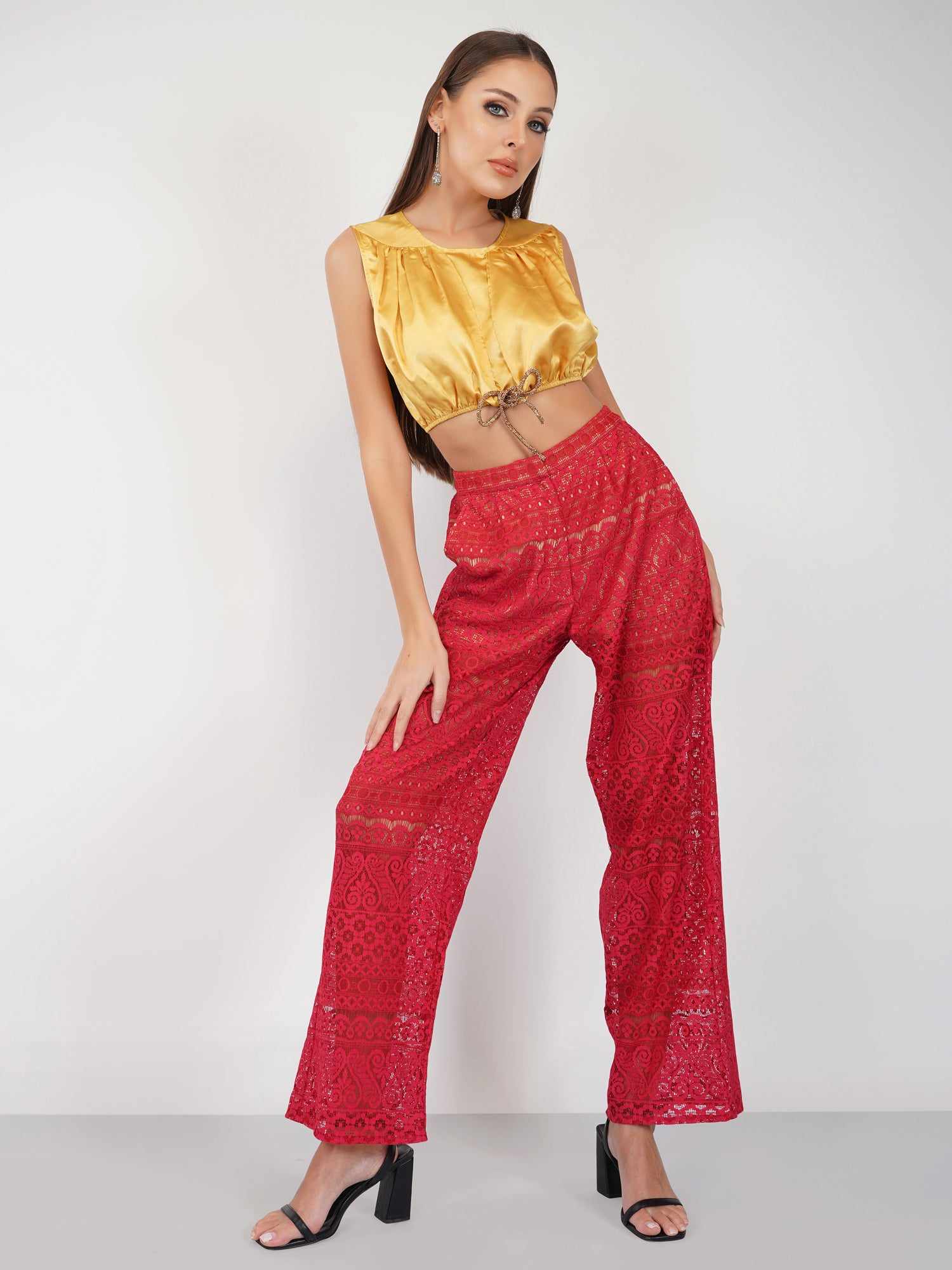 red lace wide leg pants