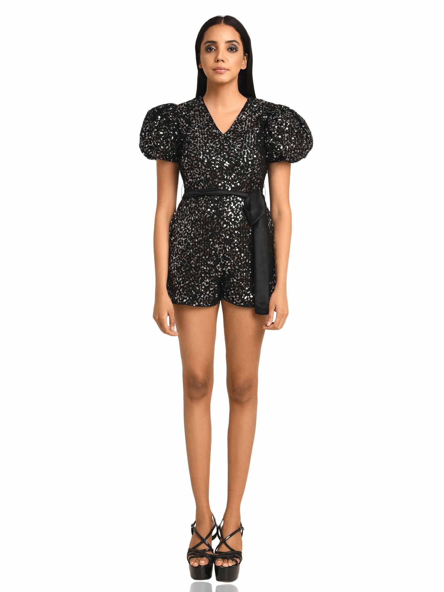 disco lights black glittering playsuit