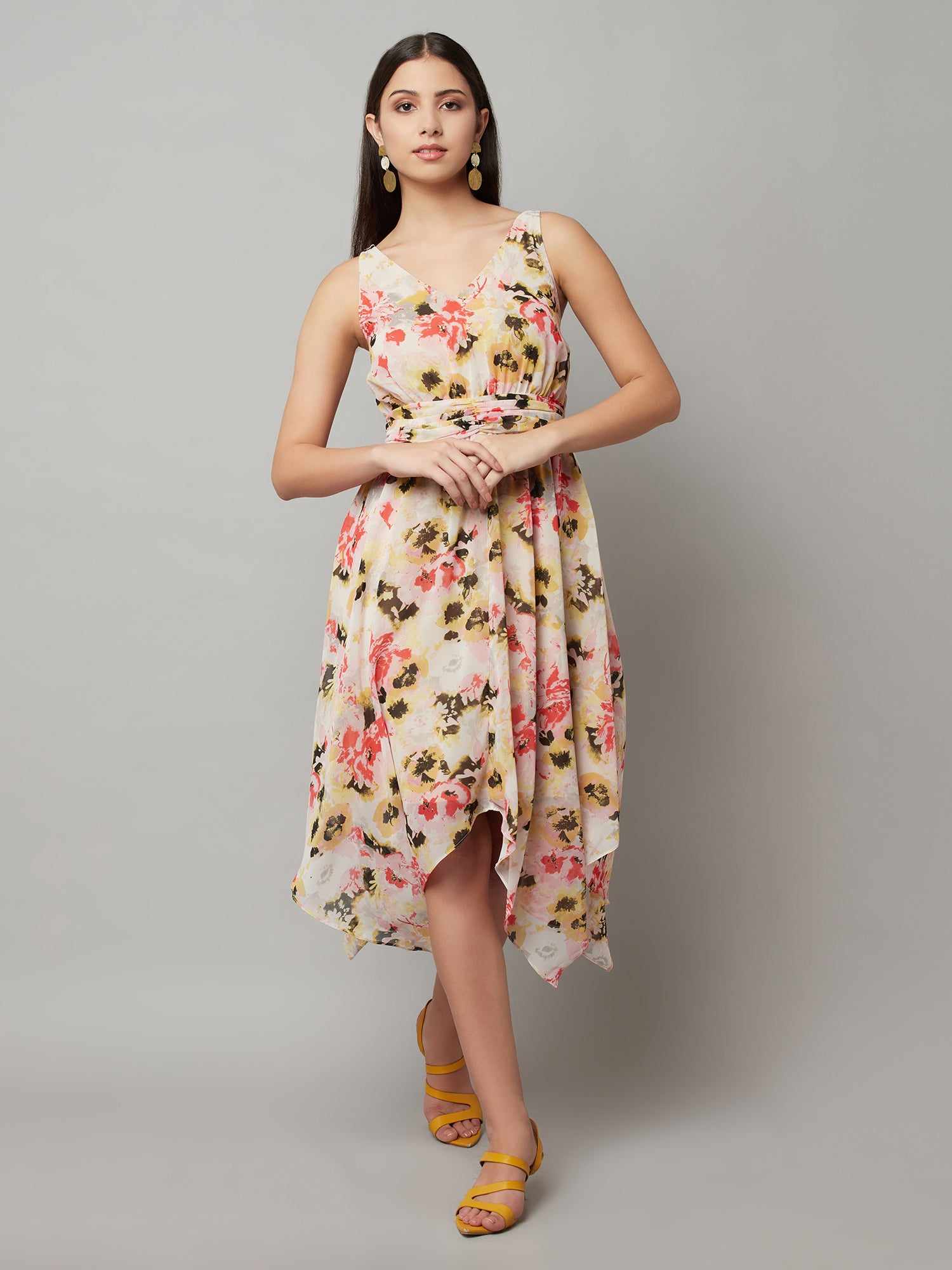 high low printed midi dress