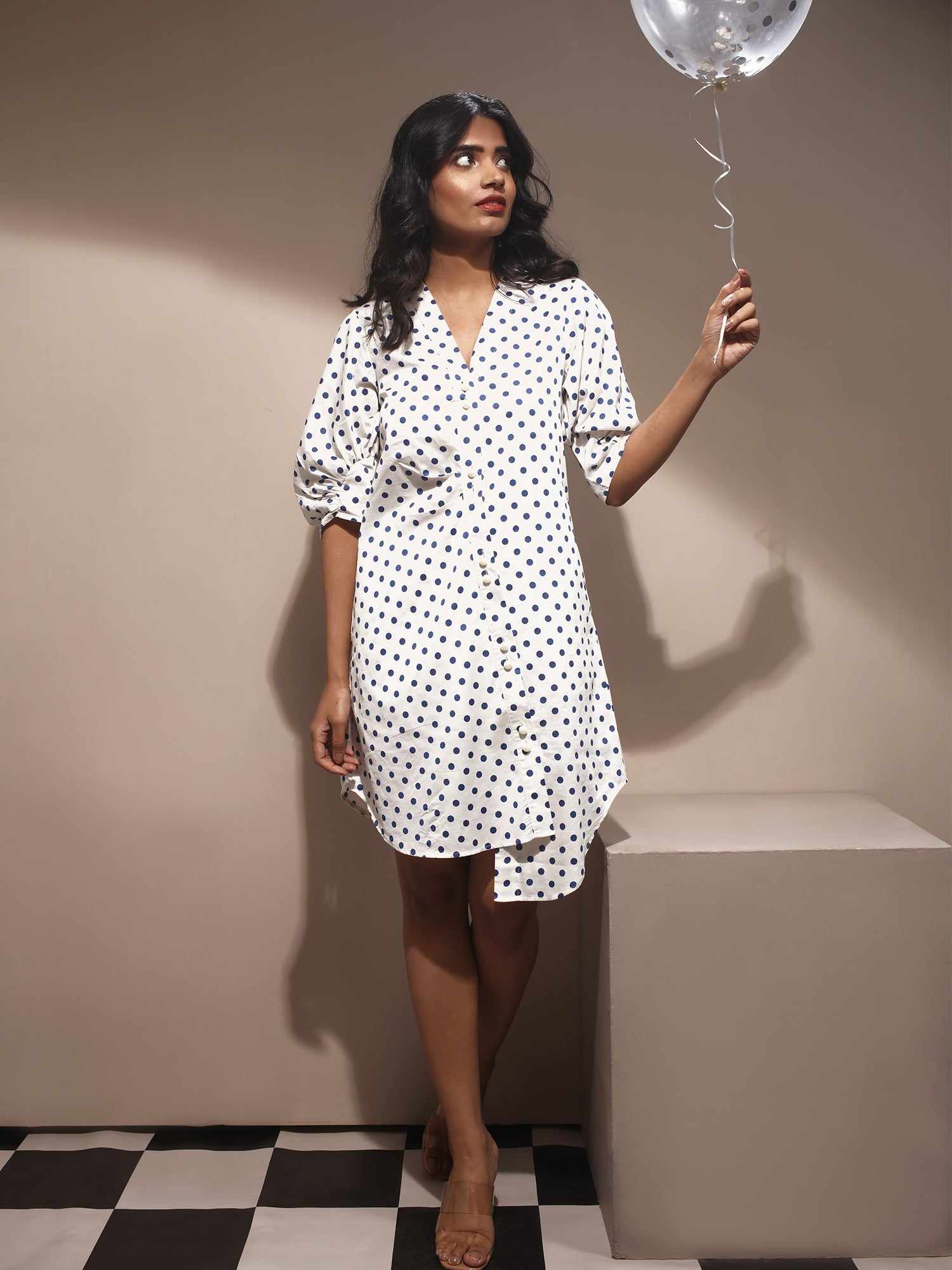 blue polka dots classic dress