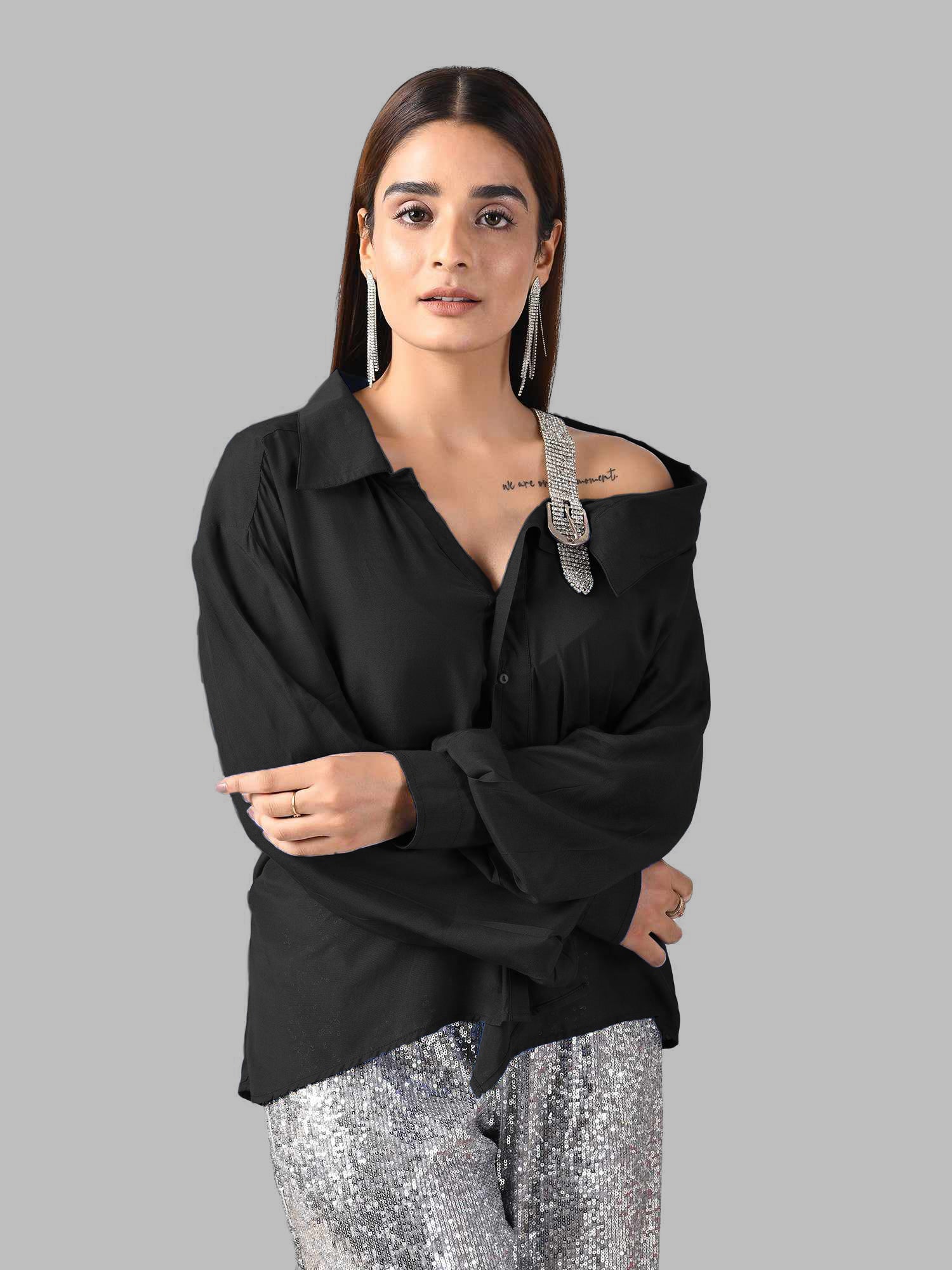 Not Your Basic Black Shirt With Decatur Detail