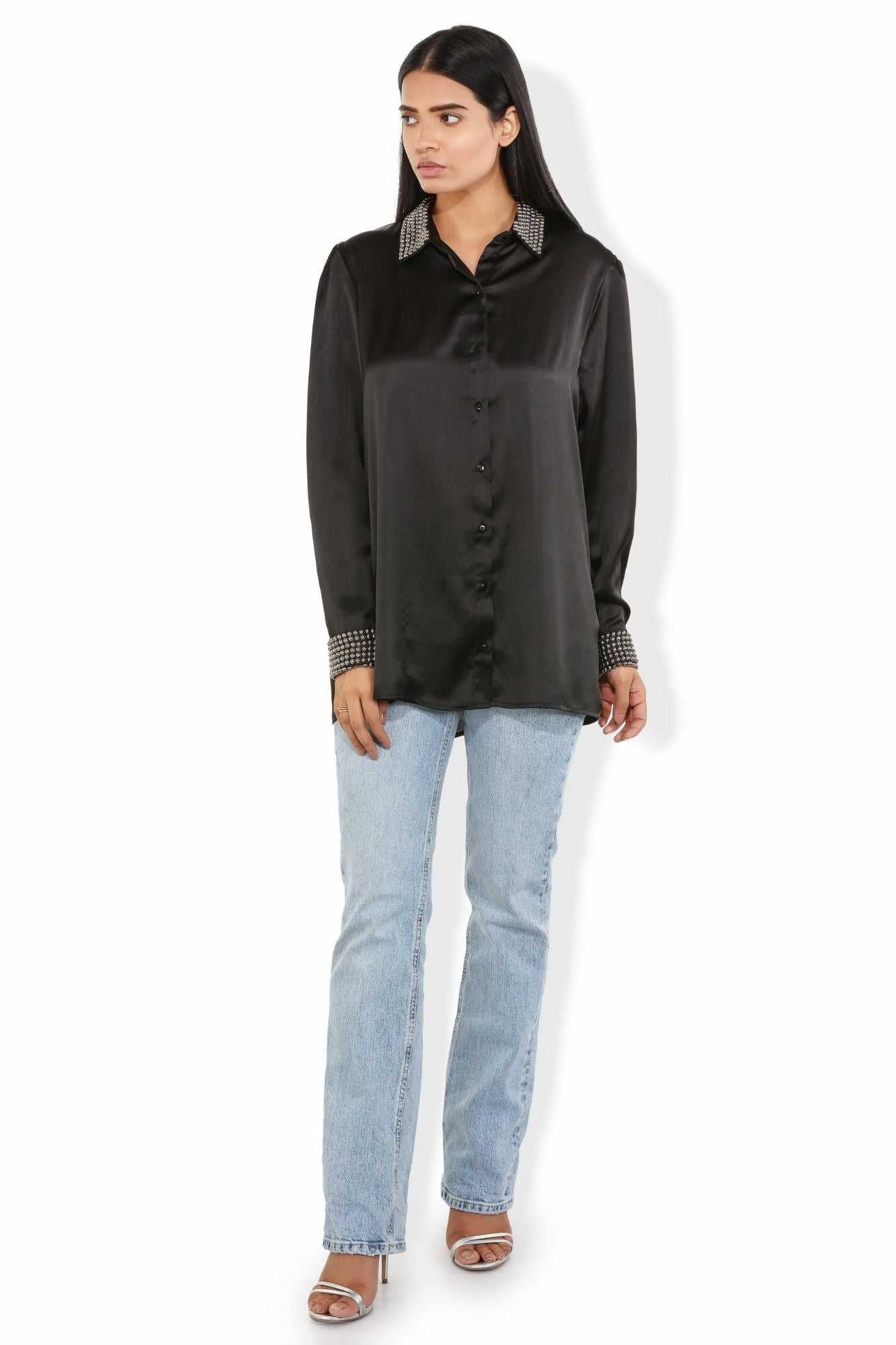 plush black satin soft shirt