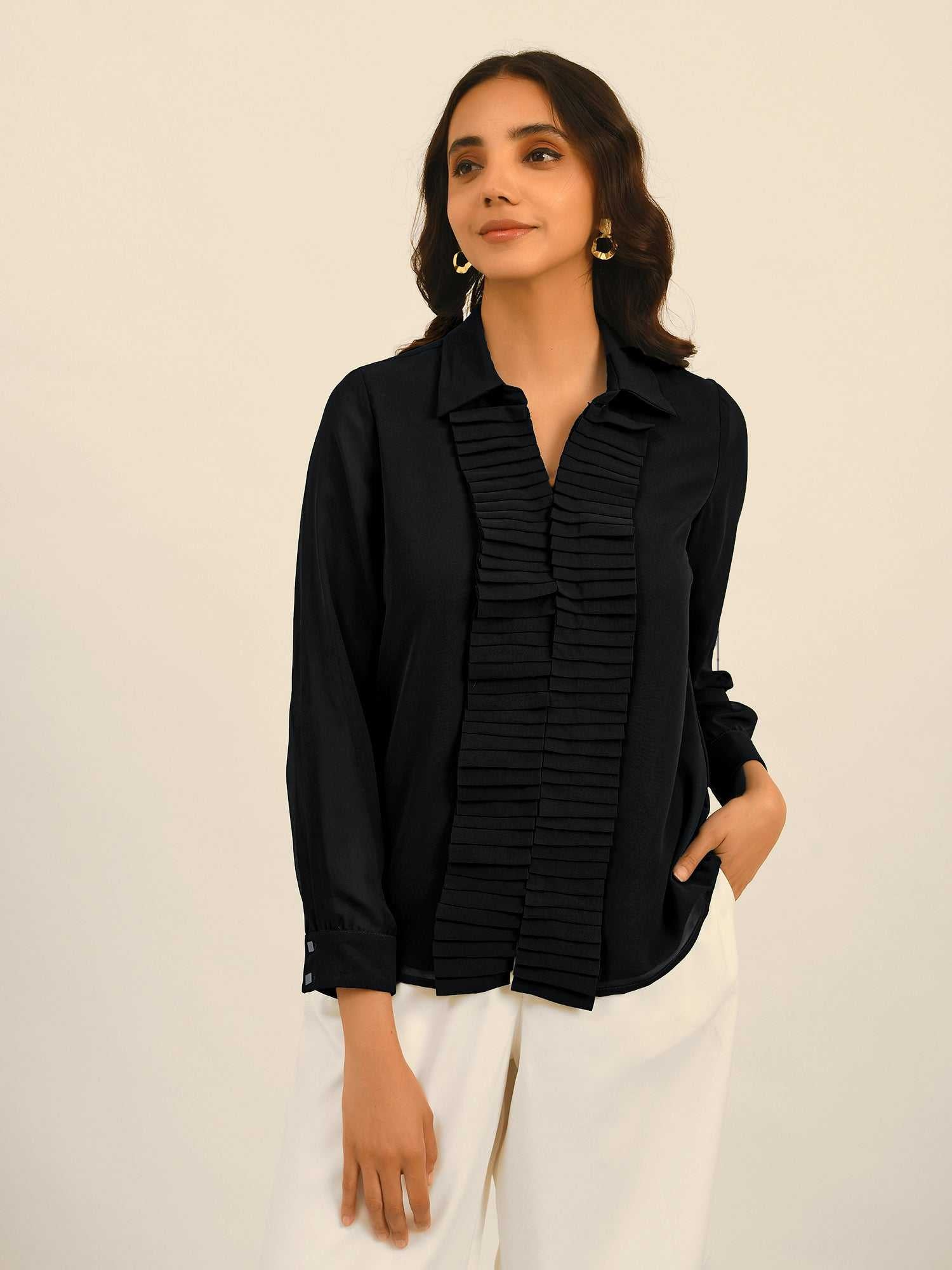luxury vacay pleated placket shirt