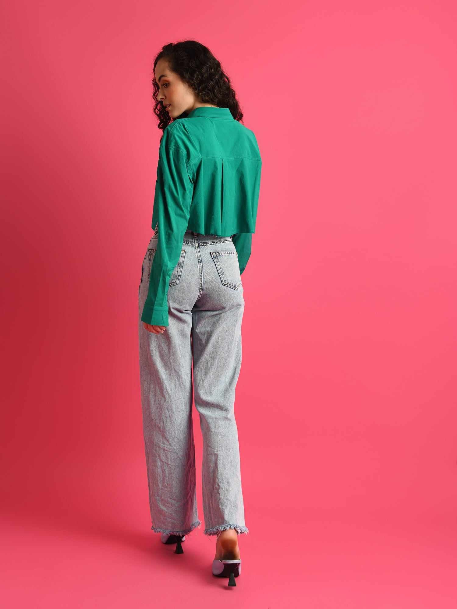 deluxe party on crop green shirt