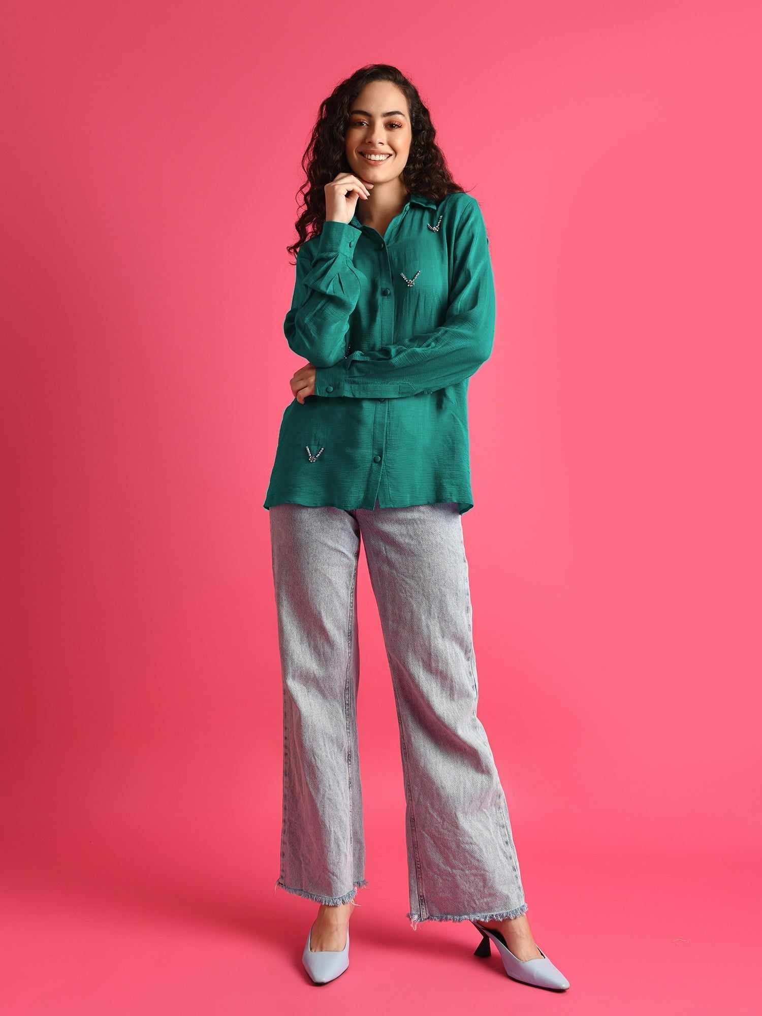 deluxe embellished green shirt