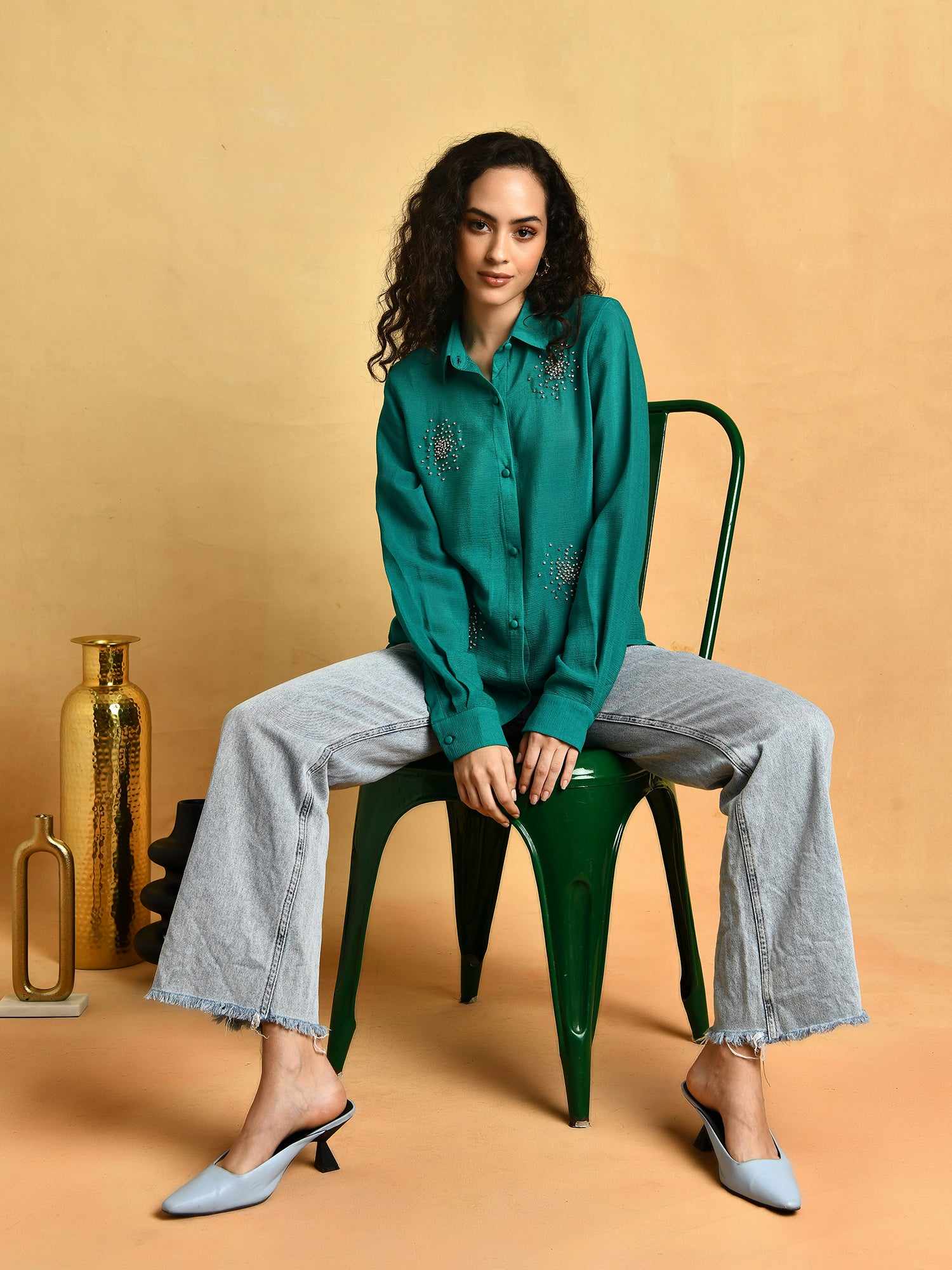 deluxe embellished green shirt