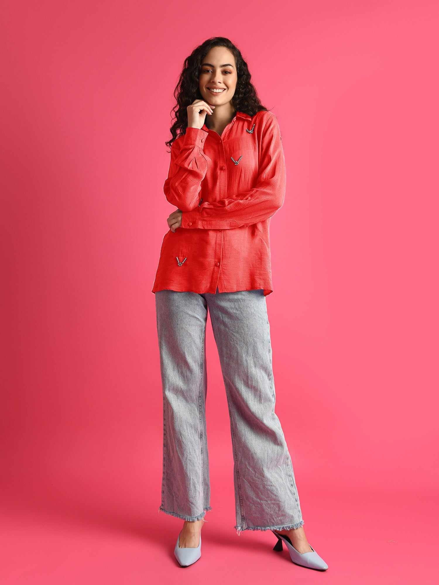 deluxe embellished red shirt
