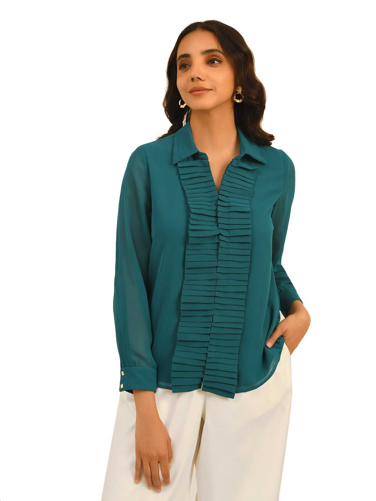 luxury vacay pleated placket shirt
