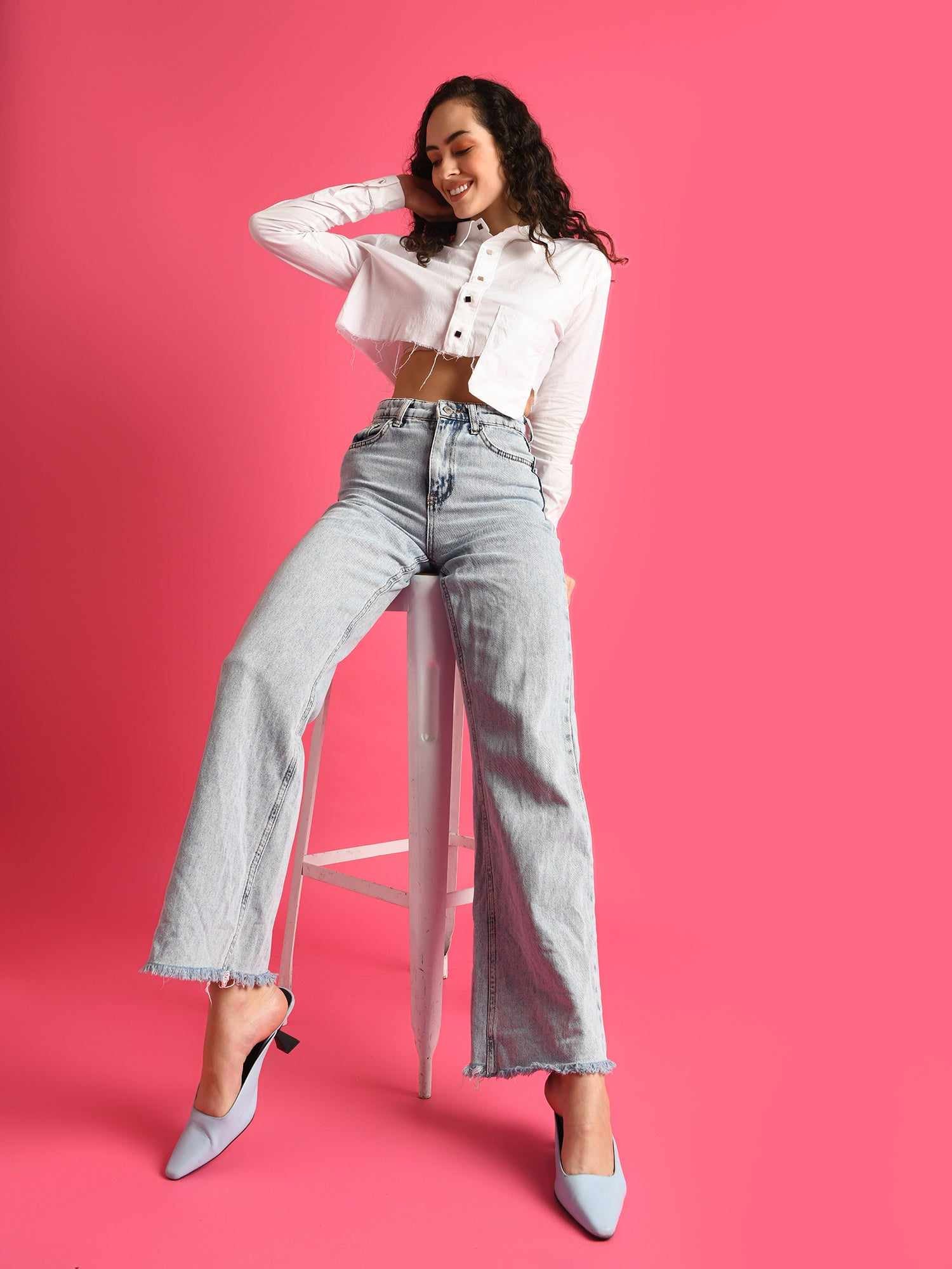 deluxe party on crop white shirt