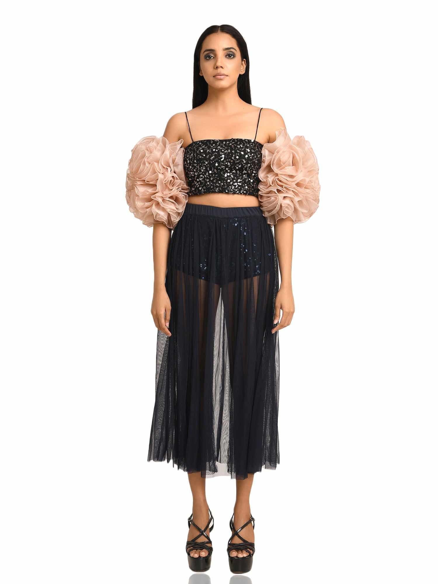 berry blue butt shorts with blue tulle skirt