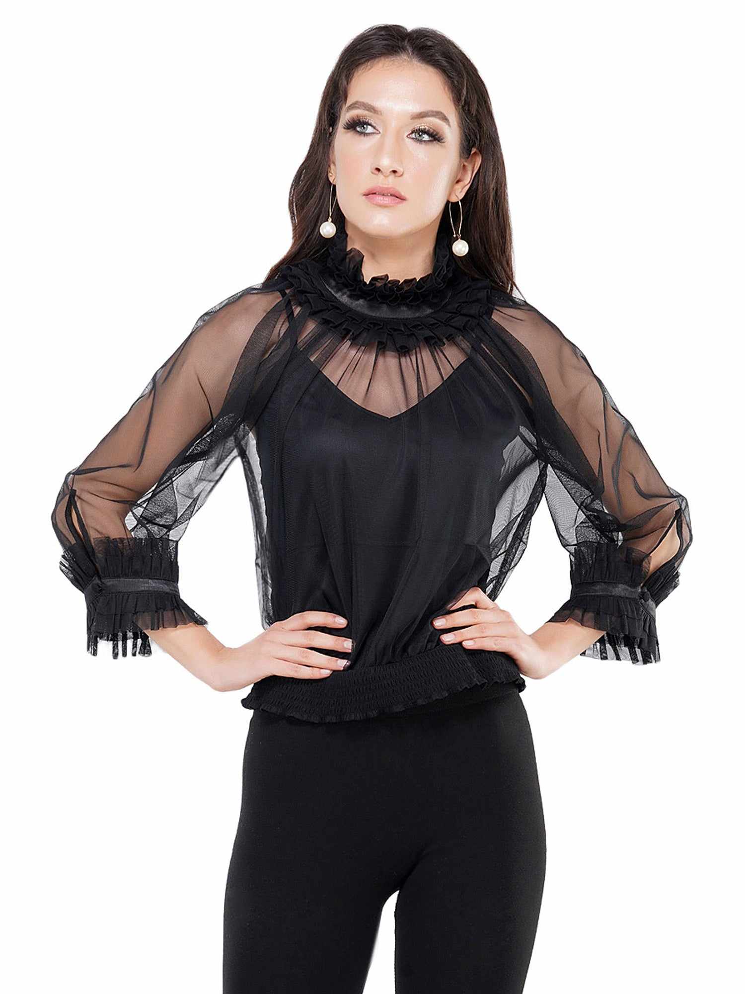 mesh black ish ruffles bodice