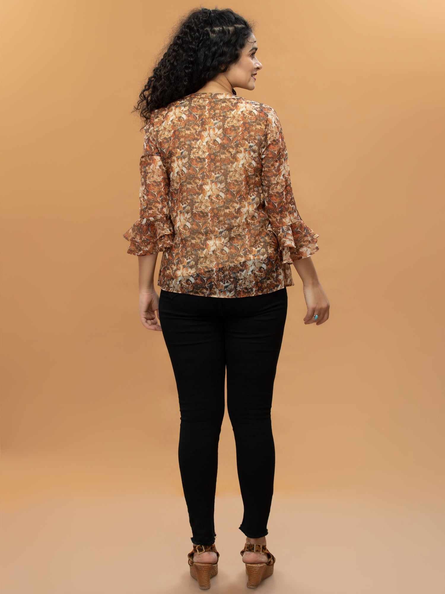 front pleated printed top