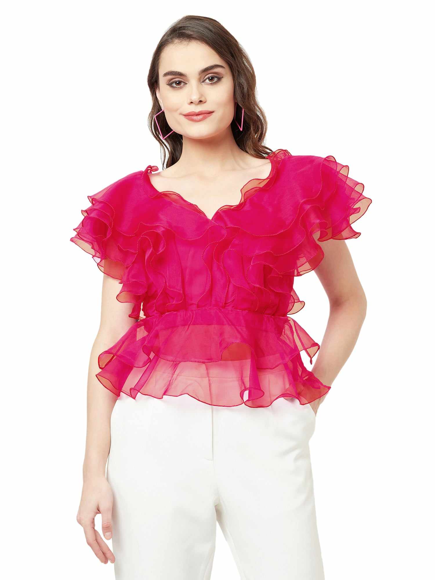 playfull ruffle hot pink top