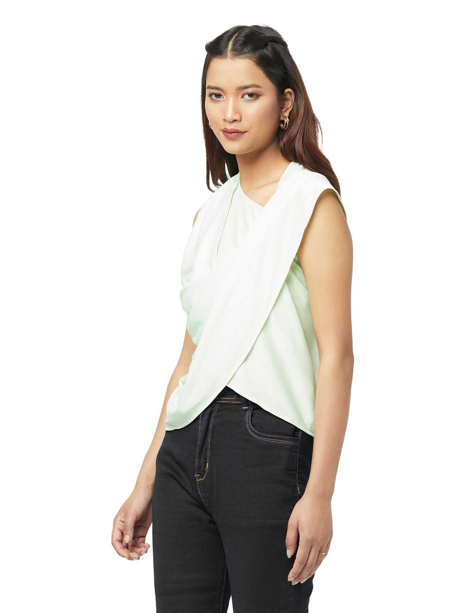asymmetrical draped light green top