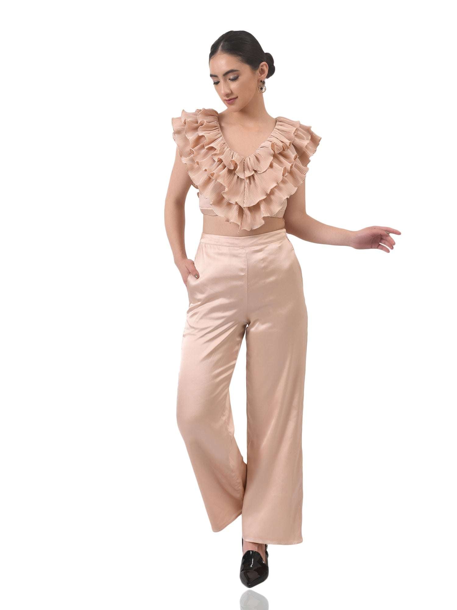 imaginative pleated nude ruffle top