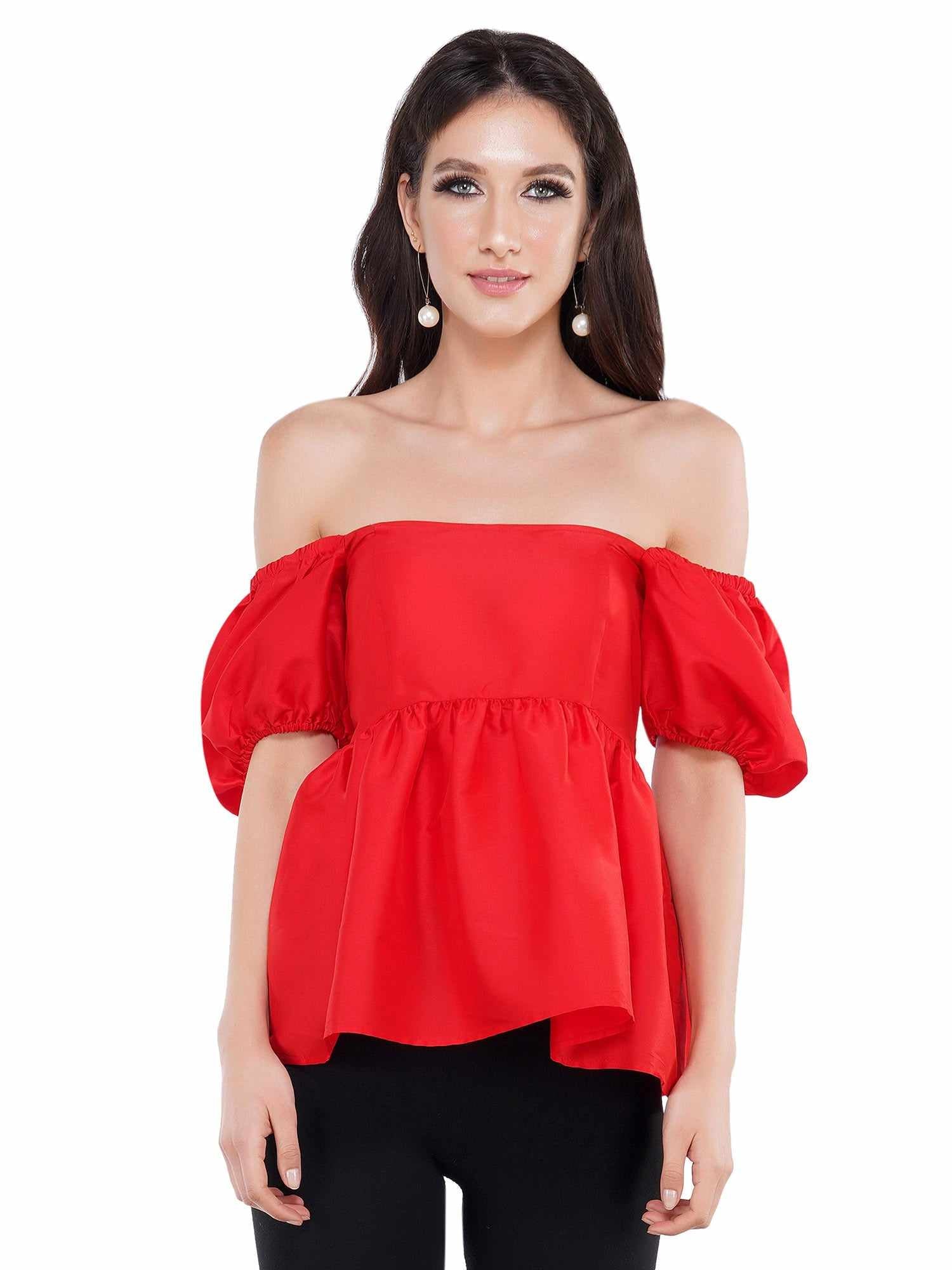 cherry red balloon sleeves top